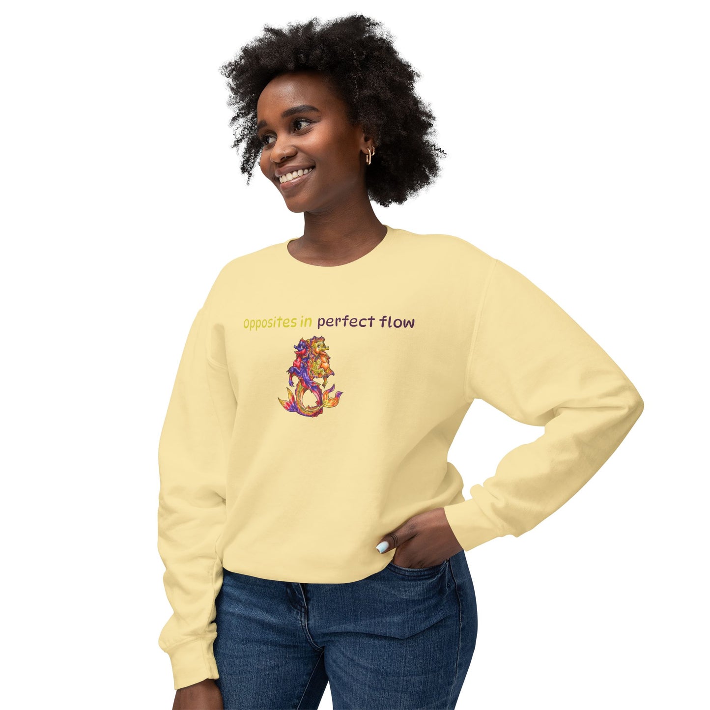 Baby Dual Hippocampus – Opposite Flow-Dual Ocean Fantasy Art – Hippocampus Pair- Unisex Crewneck