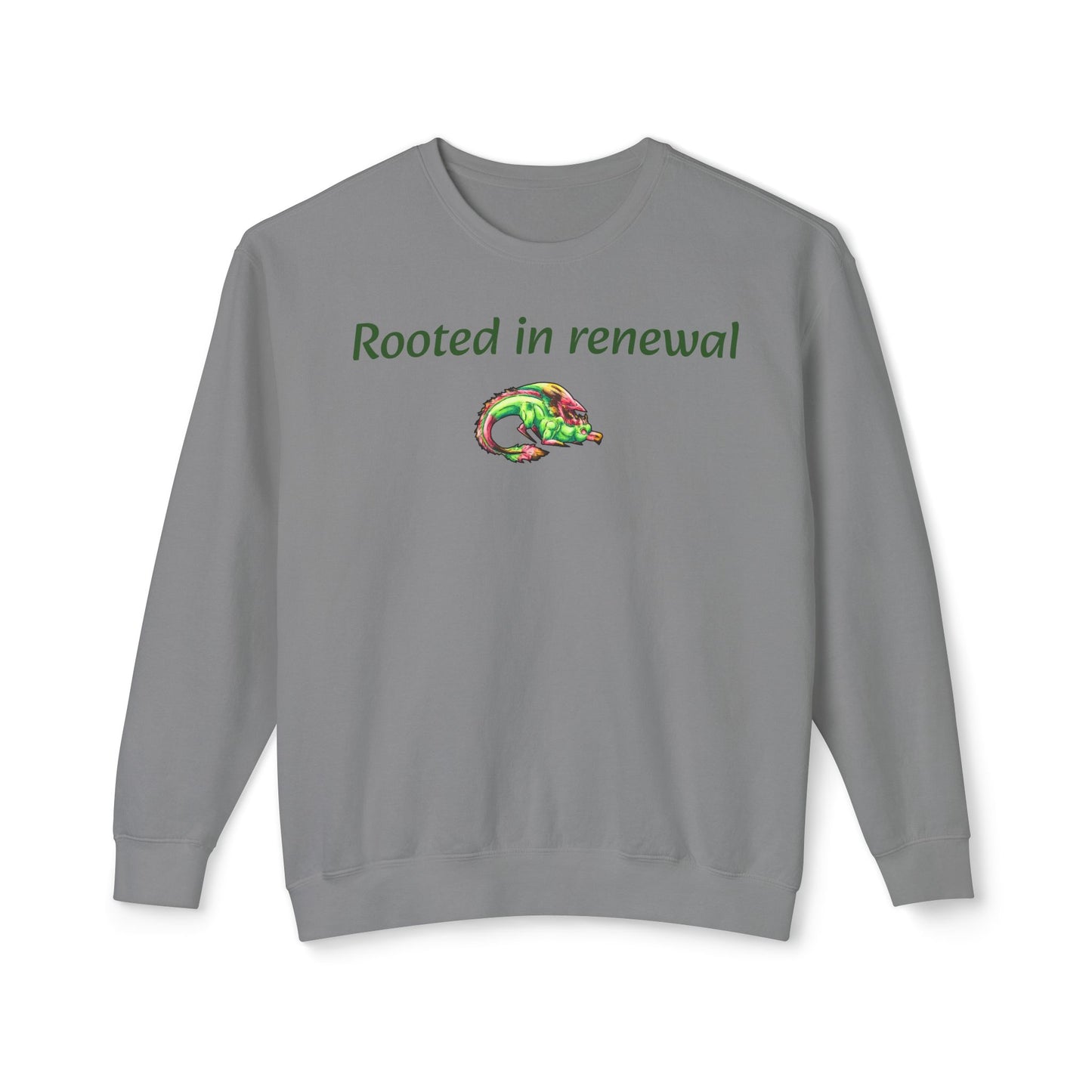Chibi Spring Dragon- Rooted in Renewal Sweathshirt- Fantasy Nature- Mythical Creature- Forest Guardian Art - Dragon Lover Gift - Unisex Crewneck