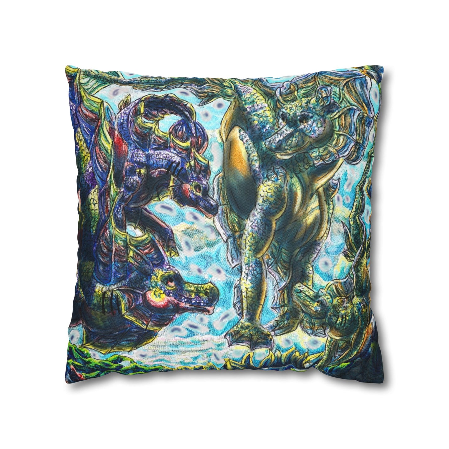 Dual Hippocampus – Dual Ocean Fantasy Art – Hippocampus Pair- Pillow Cover