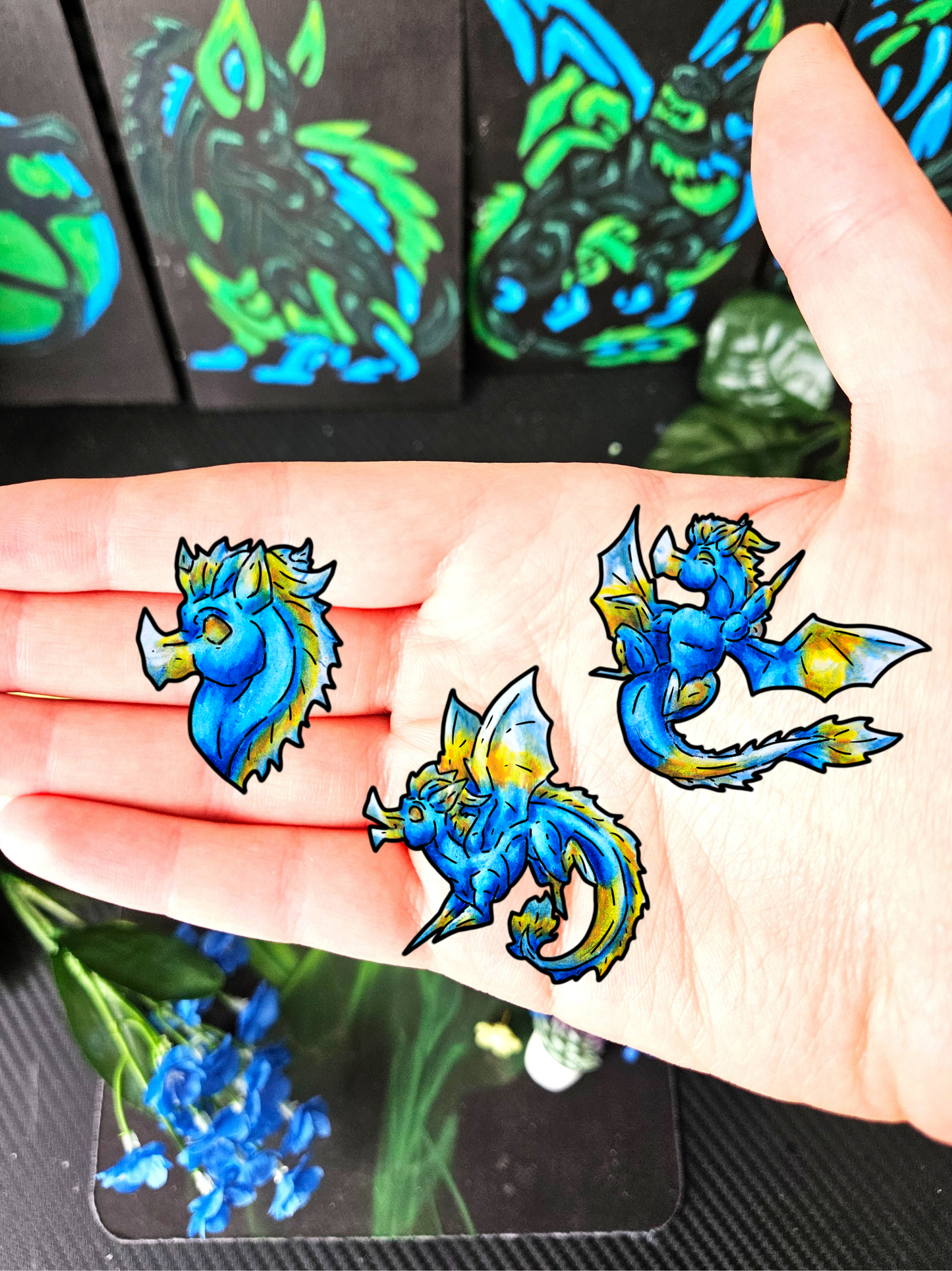 Chibi Summer Dragon- Summer Fantasy- Sunlit Tide Dragon- 3pk Stickers