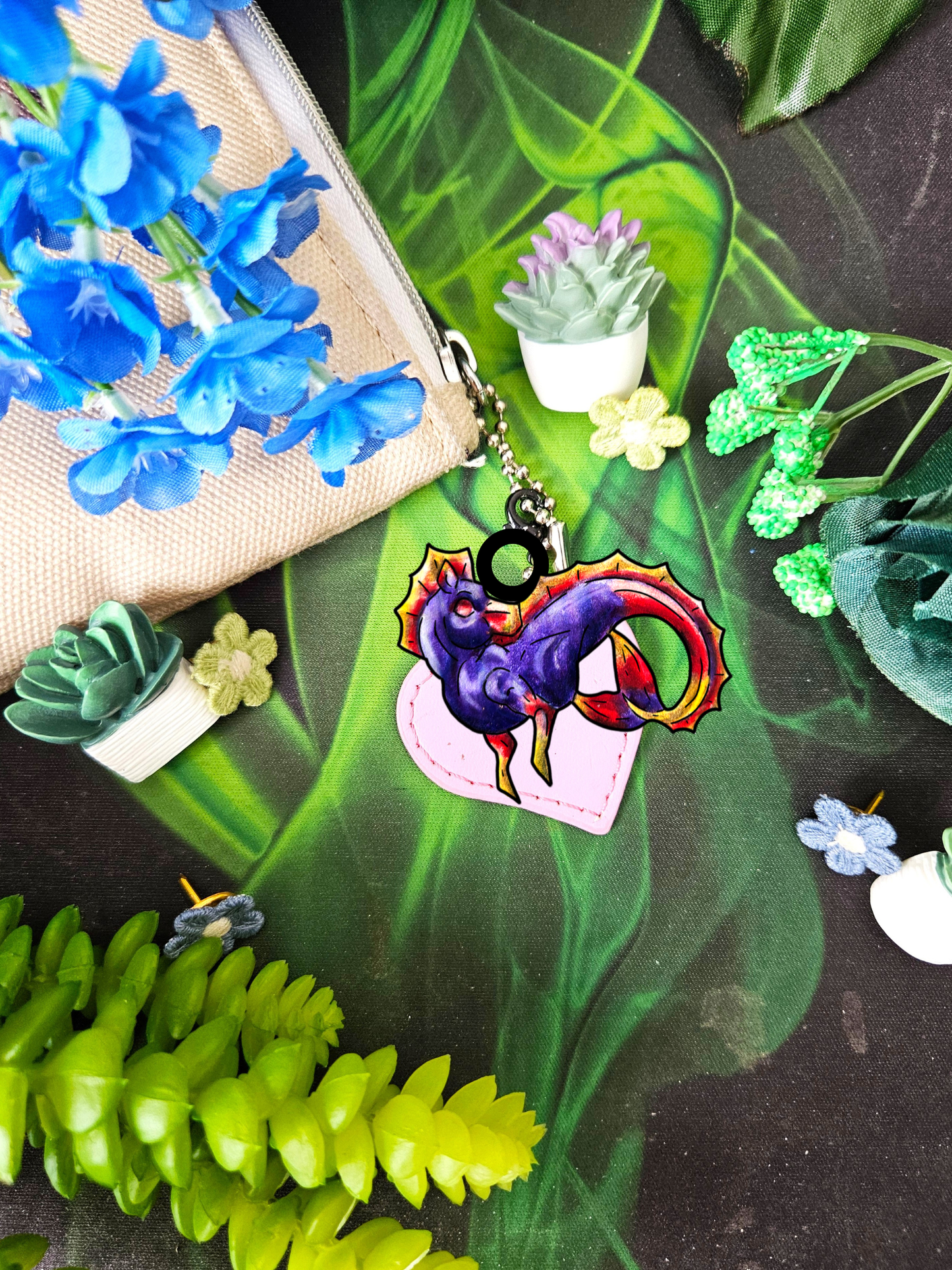 Chibi Sunset Hippocampus- Vibrant Ocean Fantasy Art- Marine Fantasy Illustration- Fantasy Ocean Art- Shrink Charms 4pk