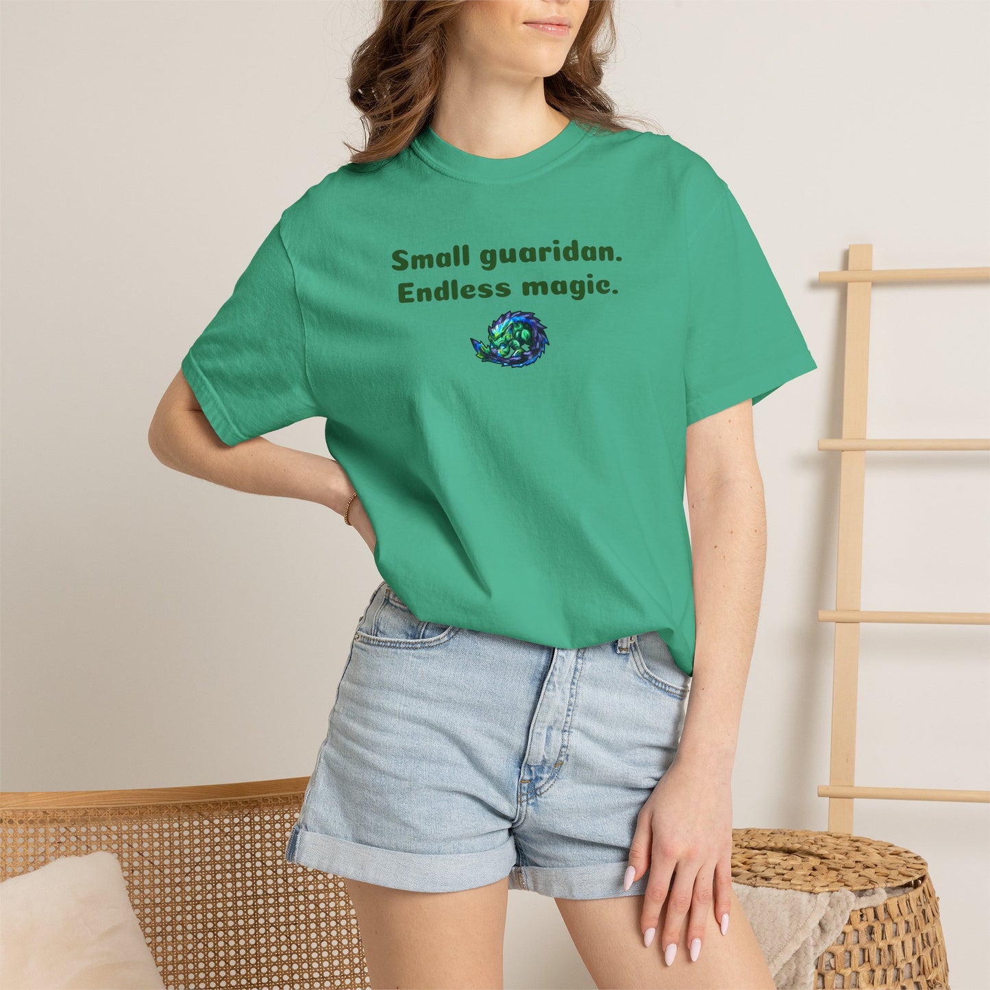 Chibi Arlathia the Hedgehog- Endless Magic- Green Creature Drawing - Cute Animal Illustration-T-shirt