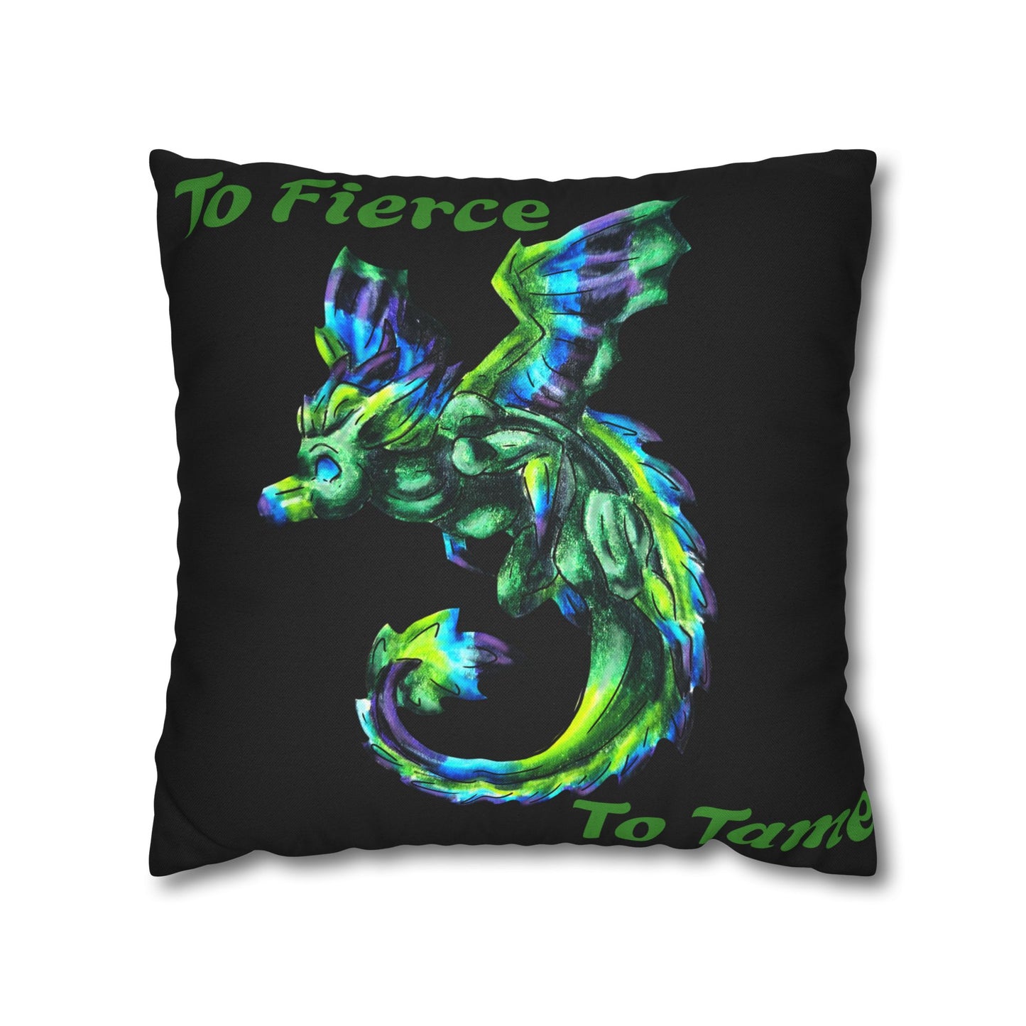 Arlith- Chibi Emerald Dragon – Aggressive Green Fantasy Dragon Art – Feral & Fierce pillow cover – Mythical Creature Decor – Dragon Lover Gift- Pillow Cover