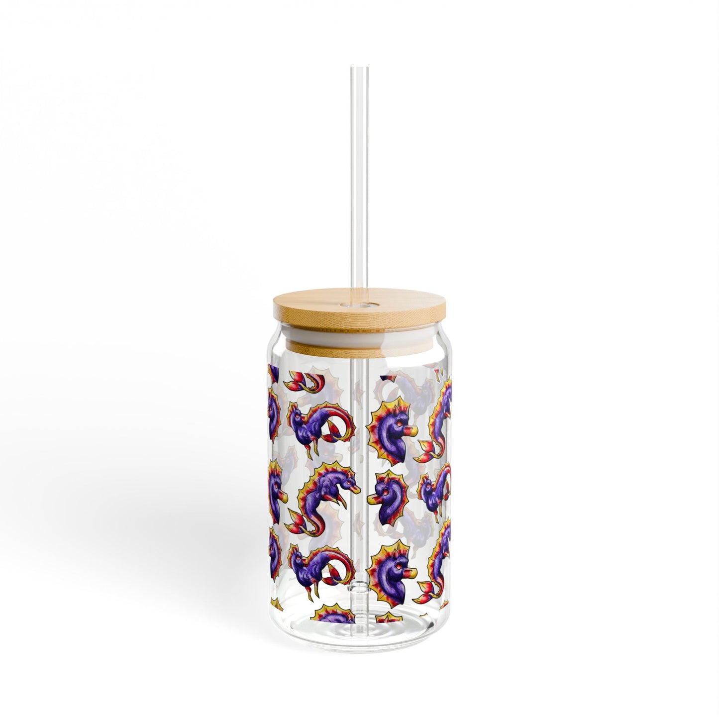Chibi Sunset Hippocampus- Pattern- Marine Fantasy Illustration- Fantasy Ocean Art- Glass Tumbler, 16oz