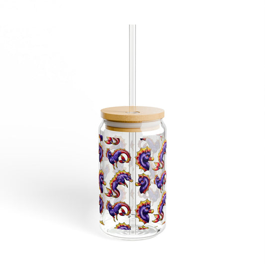 Chibi Sunset Hippocampus- Pattern- Marine Fantasy Illustration- Fantasy Ocean Art- Glass Tumbler, 16oz