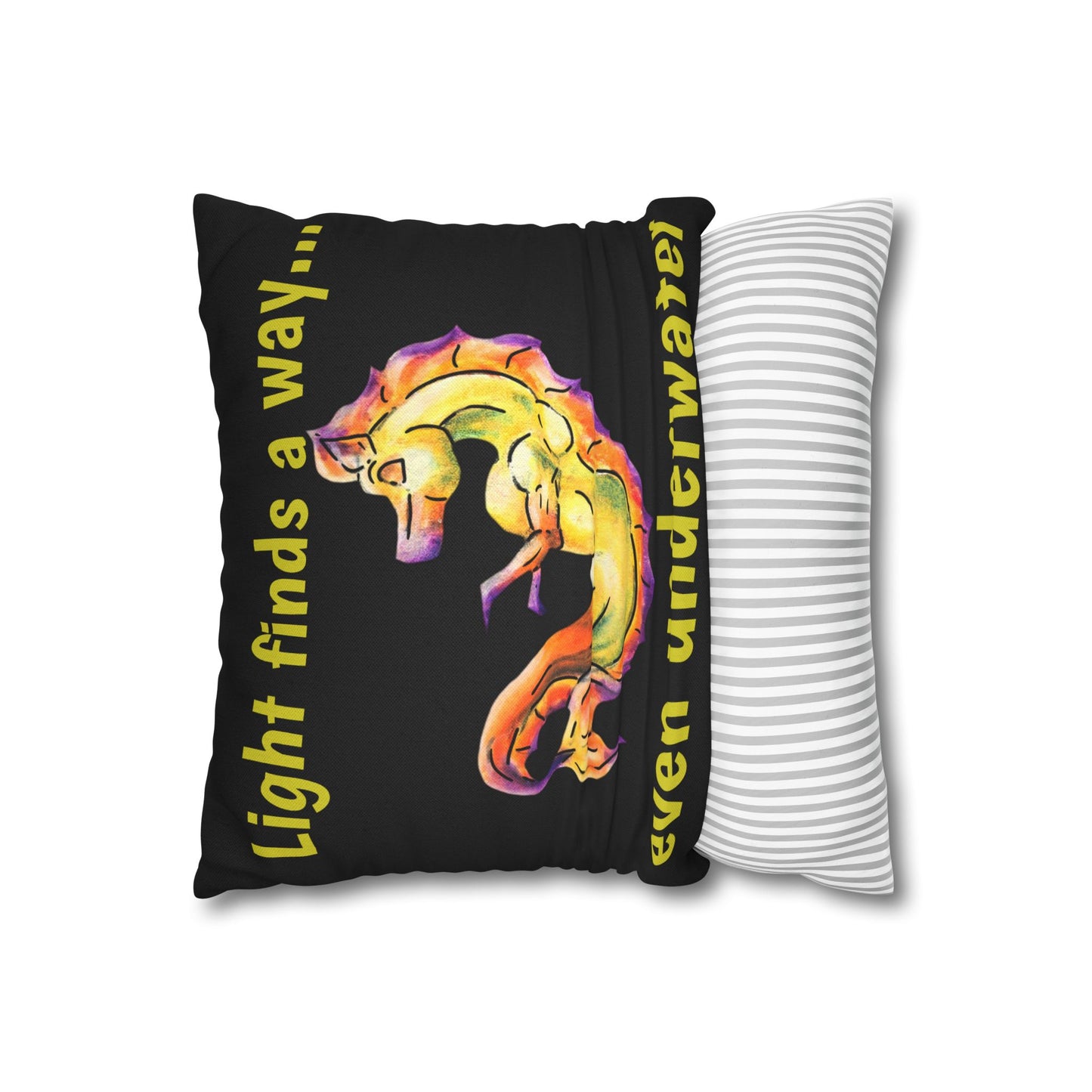 Chibi Sunrise Hippocampus – Golden Ocean Fantasy Art – Warm Fantasy Sea Creature Art- Double-sided Pillowcase