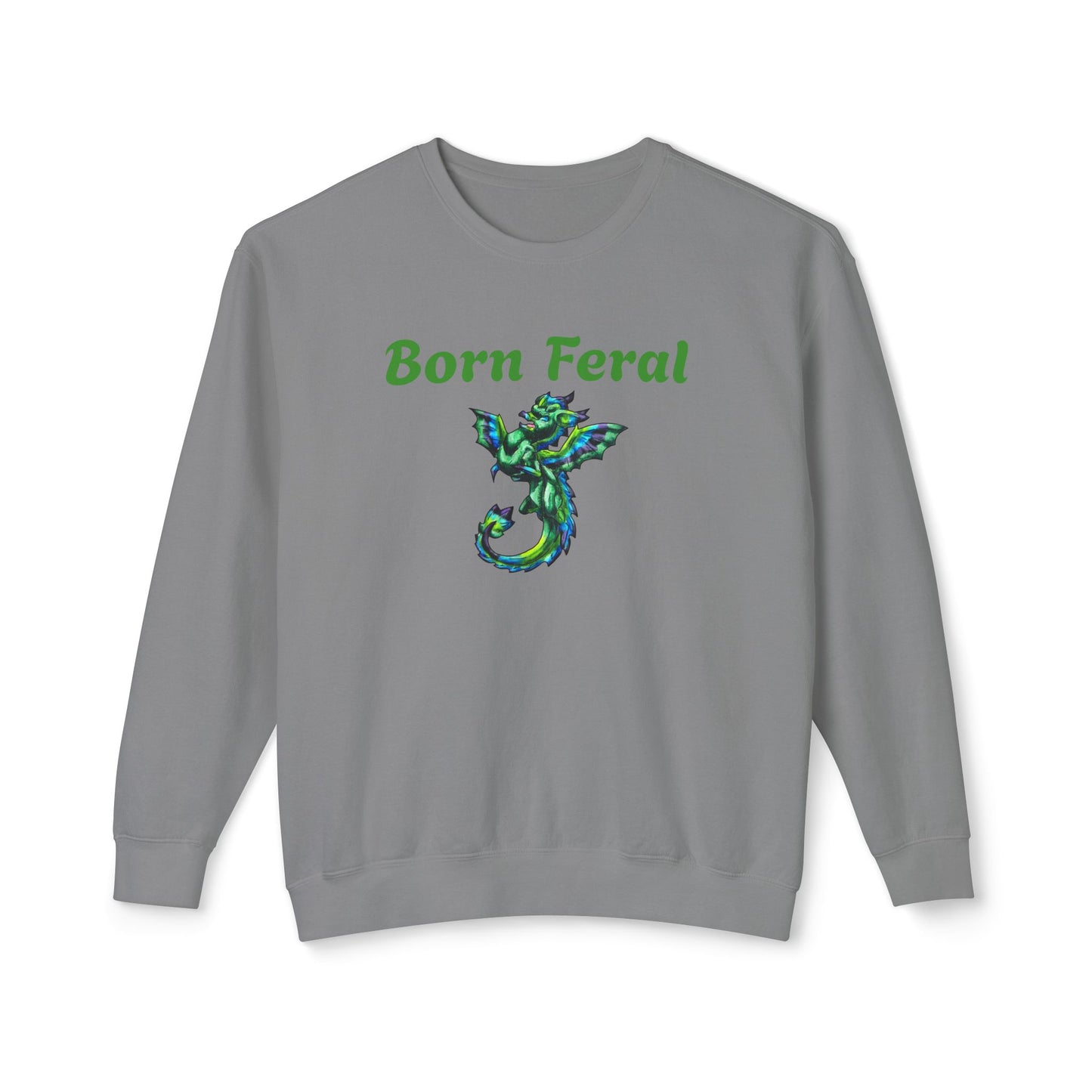 Arlith- Emerald Chibi Dragon – Aggressive Green Fantasy Chibi Dragon– Born Feral Crewneck – Mythical Creature– Dragon Lover Gift Unisex Crewneck