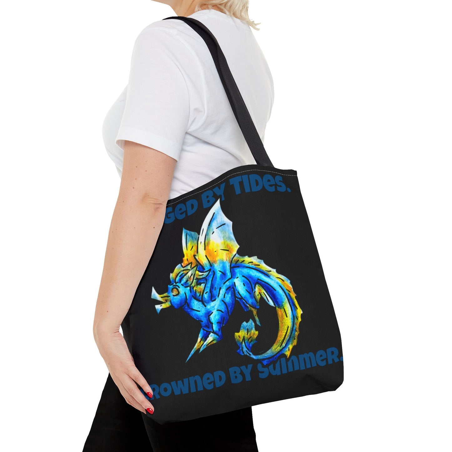 Chibi Summer Dragon- Summer Fantasy- Sunlit Tide Dragon- Double-Sided Tote Bag
