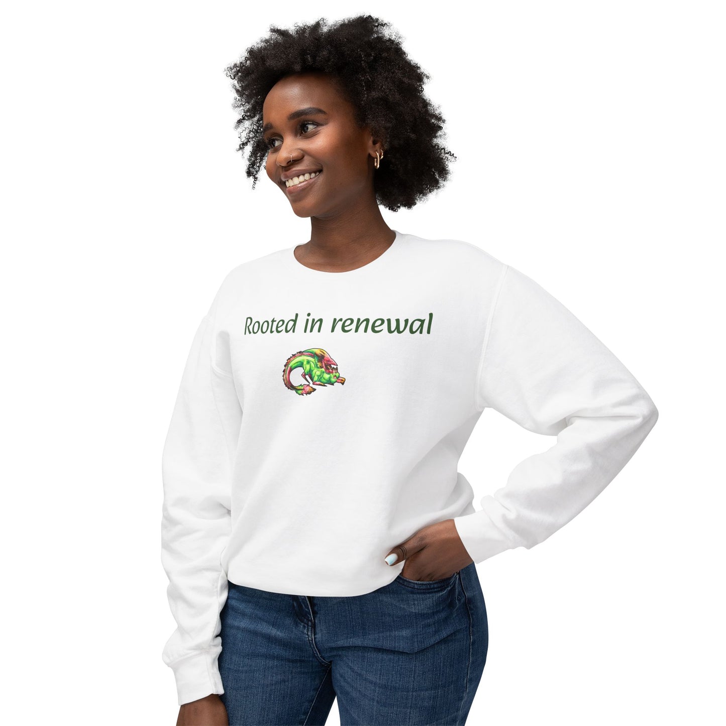 Chibi Spring Dragon- Rooted in Renewal Sweathshirt- Fantasy Nature- Mythical Creature- Forest Guardian Art - Dragon Lover Gift - Unisex Crewneck