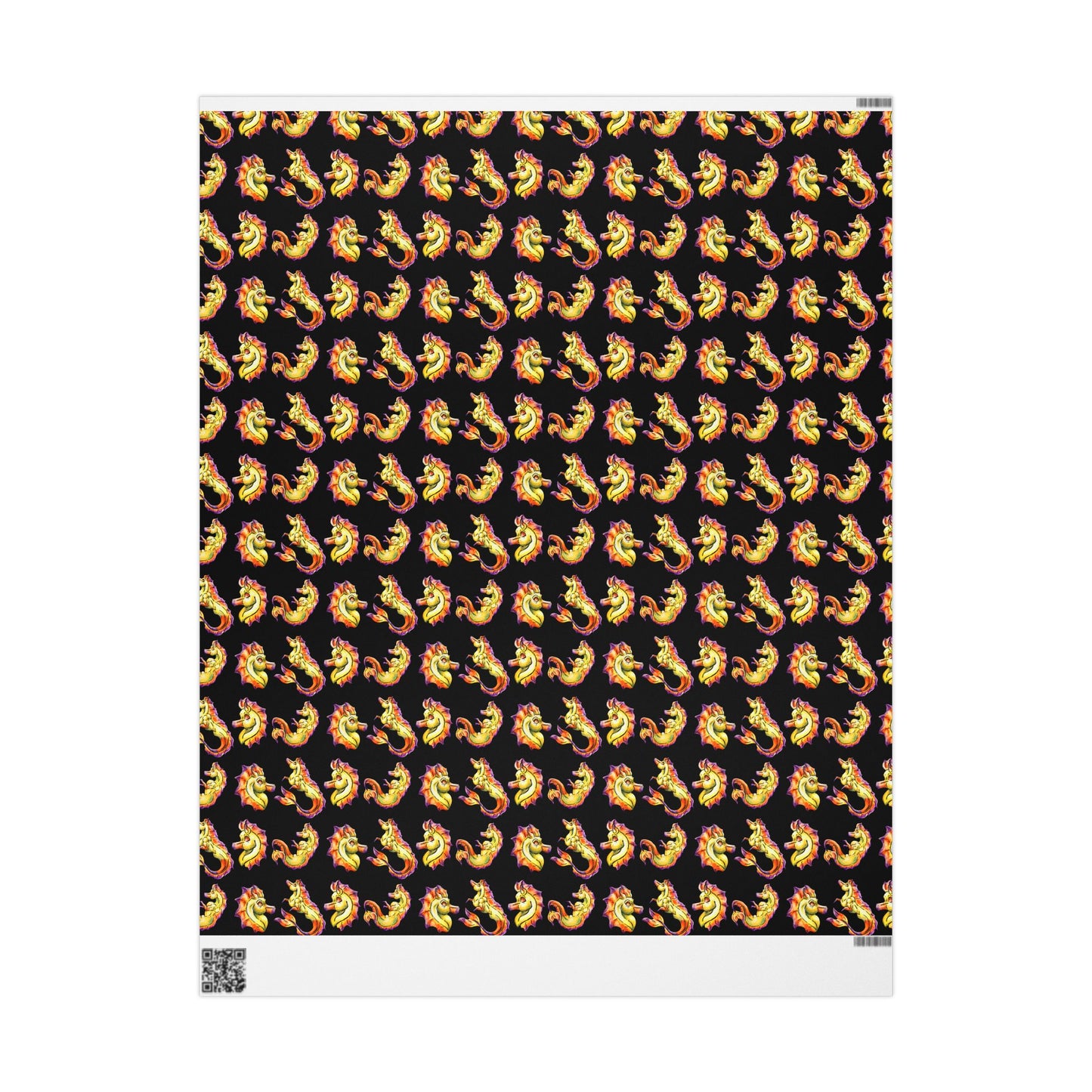 Chibi Sunrise Hippocampus Pattern- Golden Ocean Fantasy Art – Warm Fantasy Sea Creature Art- Wrapping Paper