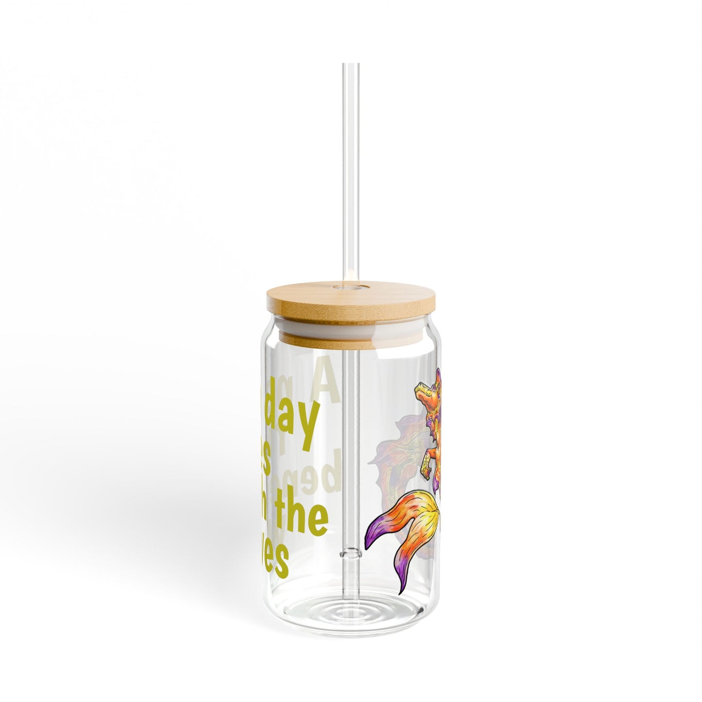 Chibi Sunrise Hippocampus – New Day- Golden Ocean Fantasy Art – Warm Fantasy Sea Creature Art- Glass Tumbler 16oz