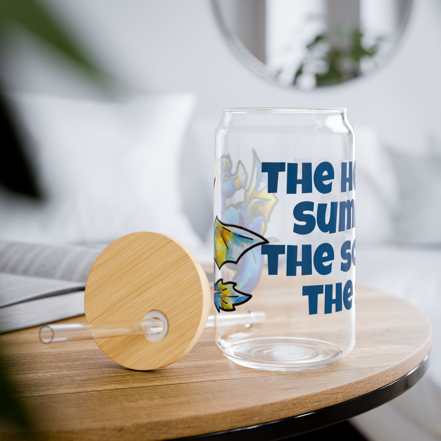Chibi Summer Dragon- Heat & Soul- Summer Fantasy- Sunlit Tide Dragon- Glass Tumbler 16oz