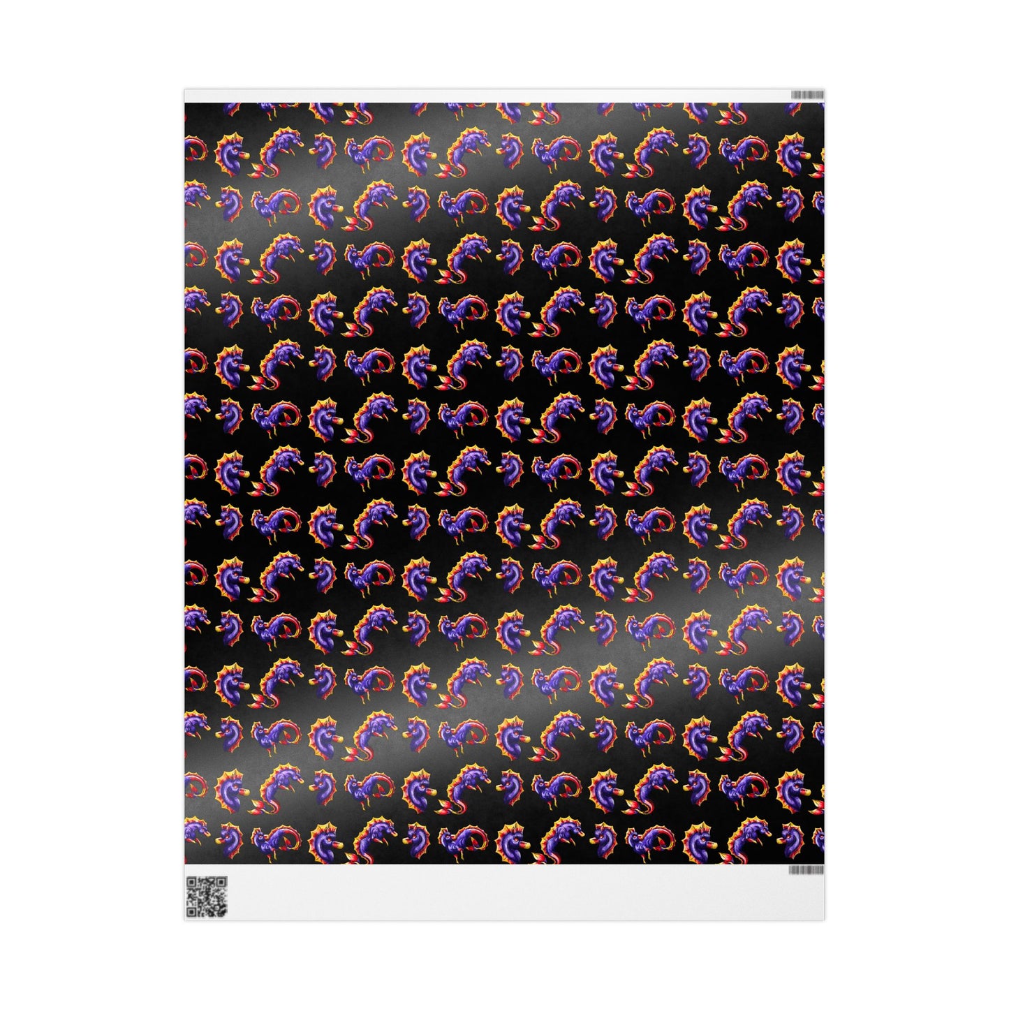 Chibi Sunset Hippocampus- Pattern- Marine Fantasy Illustration- Fantasy Ocean Art- Wrapping Paper