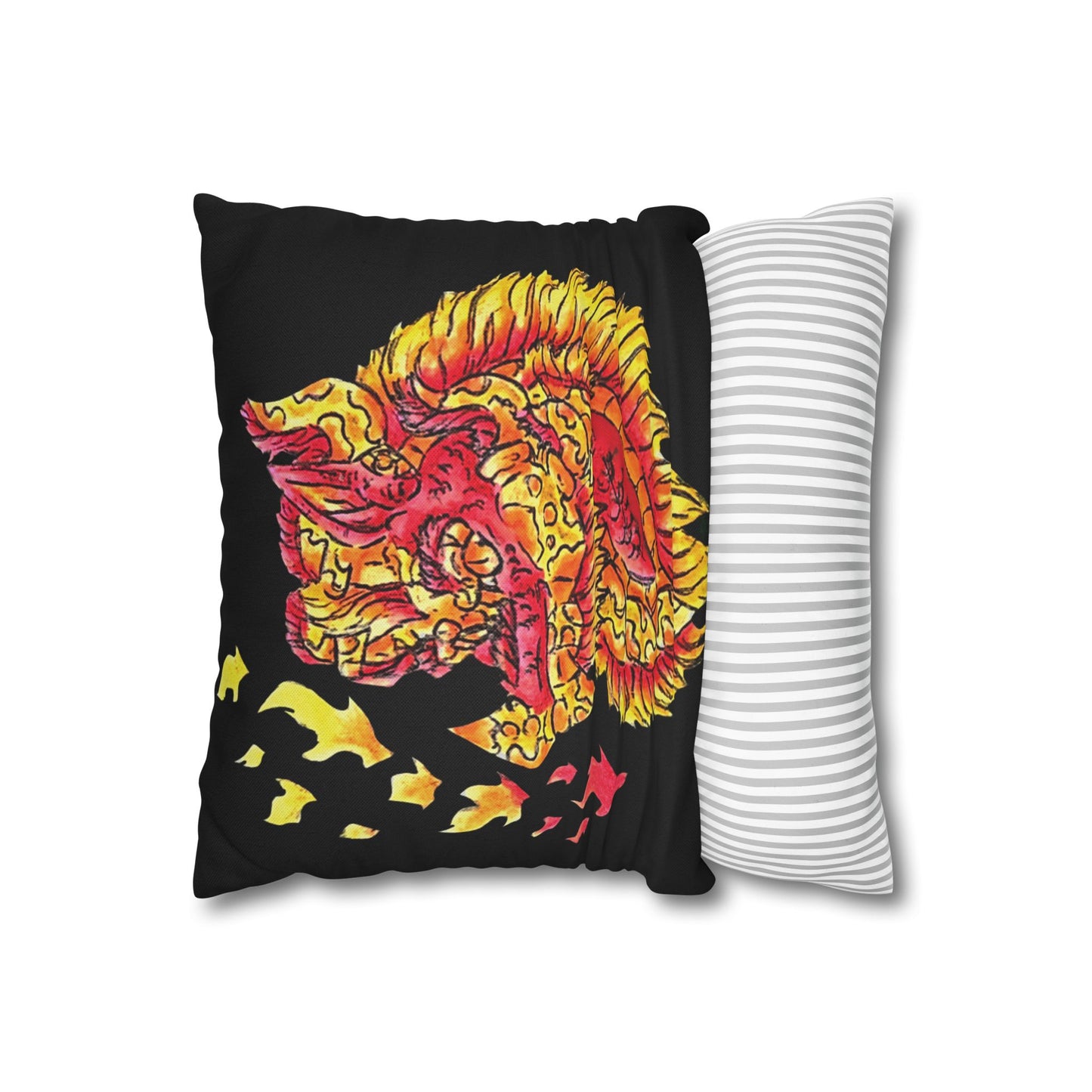 Fire Dragon Head Spun Polyester Square Pillowcase