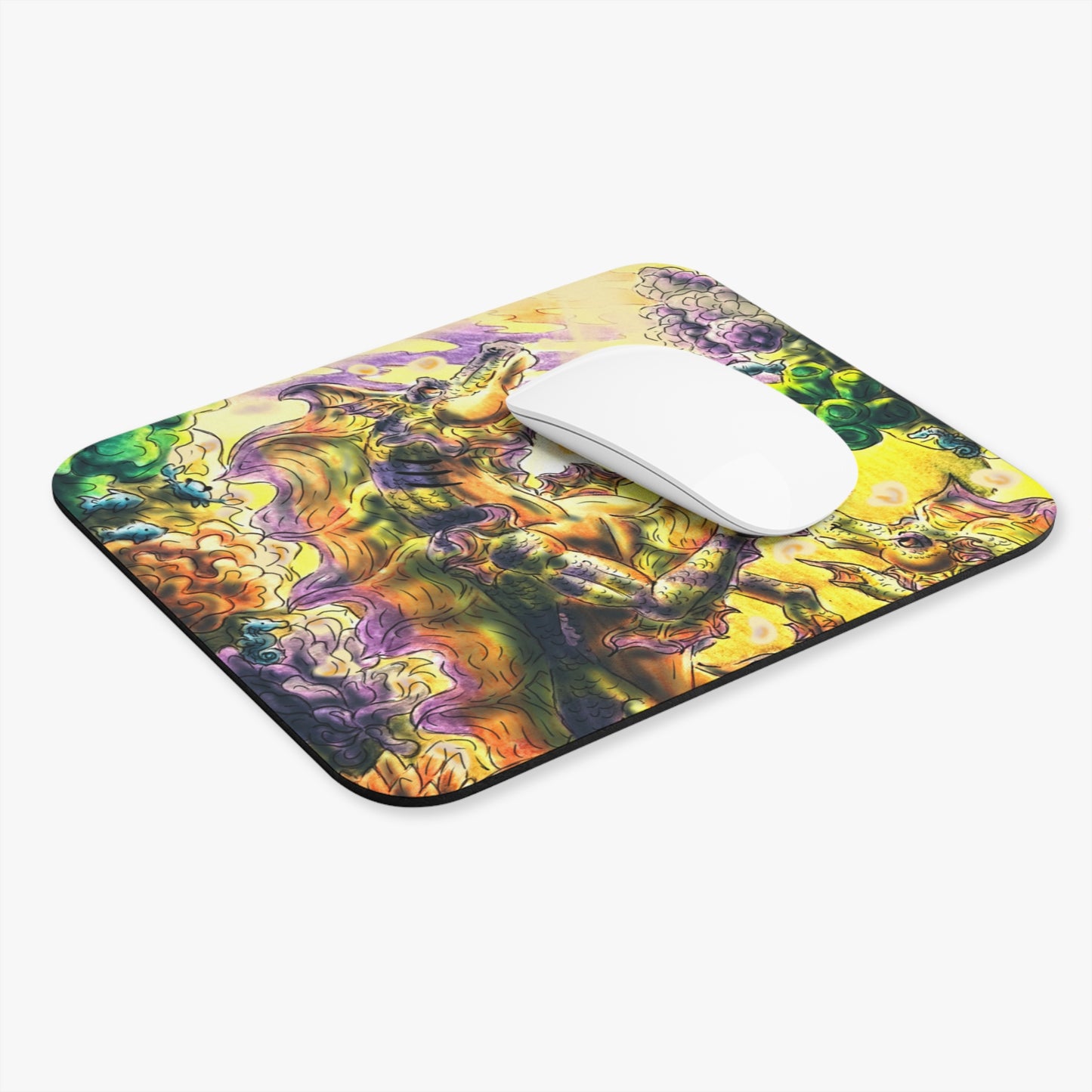 Sunrise Hippocampus – Golden Ocean Fantasy Art – Warm Fantasy Sea Creature Art- Mouse Pad