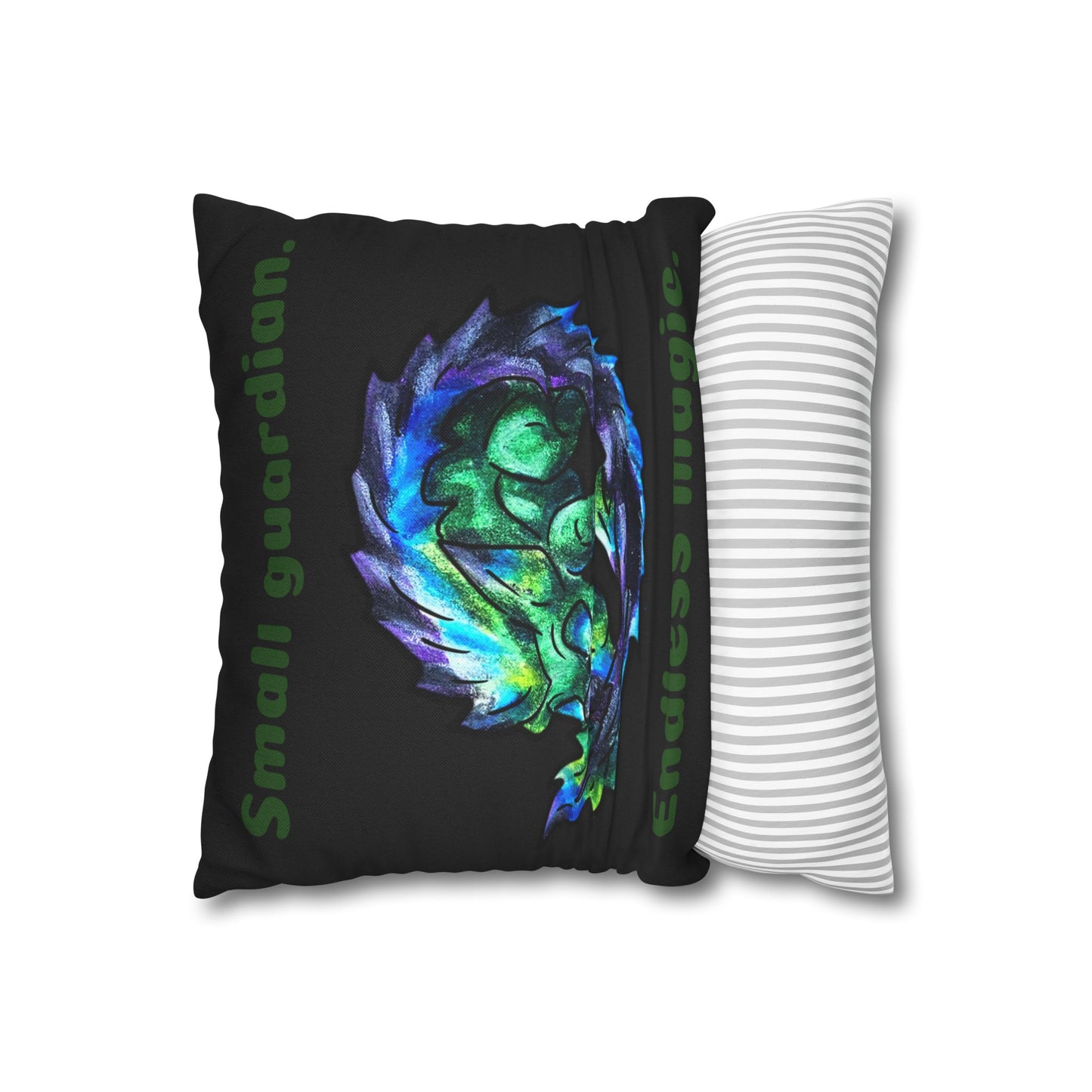 Chibi Arlathia the Hedgehog- Green Creature Drawing - Cute Animal Illustration- Double-Sided Pillow Case