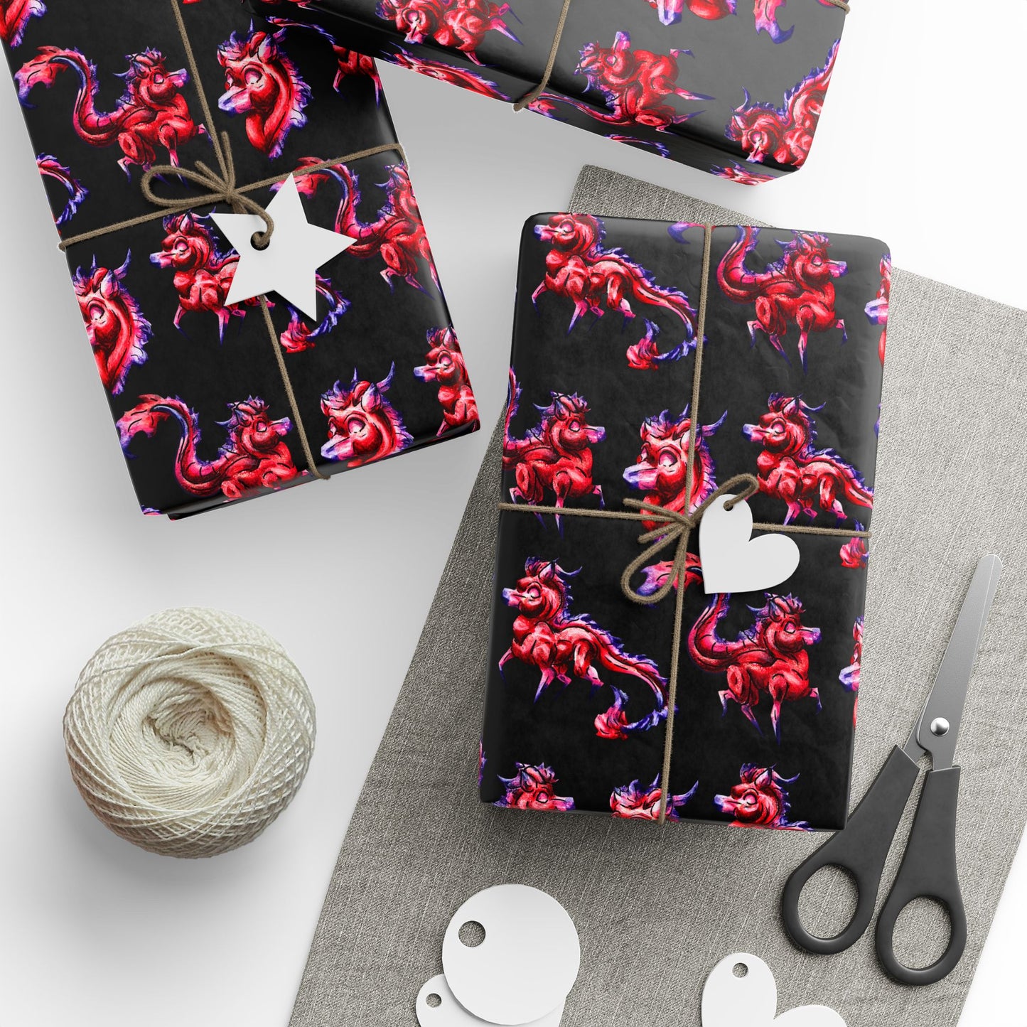 Chibi Myer the Kirin Pattern - Mythical Creature Decor –Red Kirin Lover Gift Pattern Gift Wrap Sheets