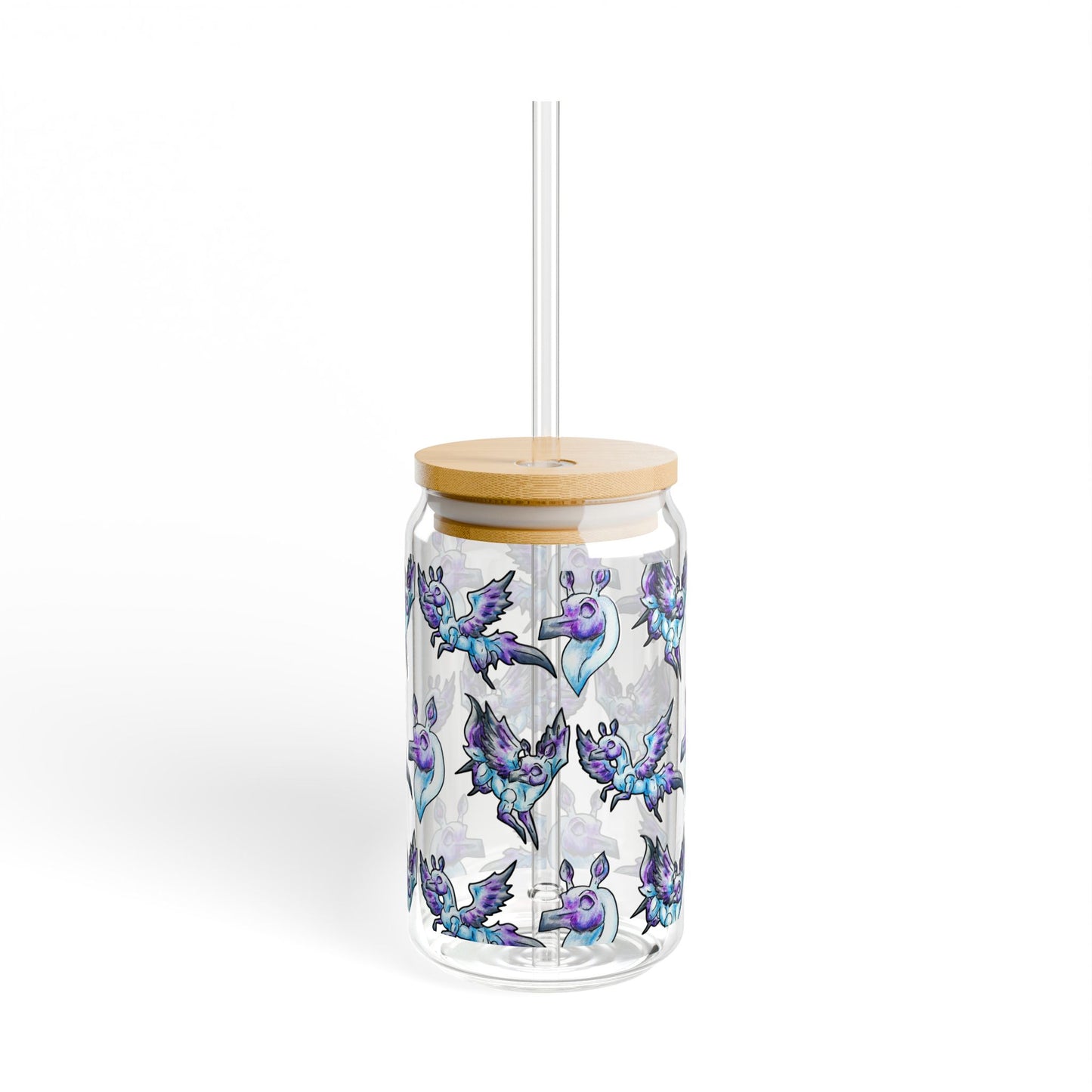 Chib Seleste the Peryton- Pattern- Fantasy Creature- White Deer Bird- Glass Tumbler, 16oz