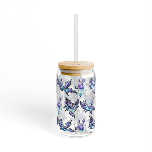 Chib Seleste the Peryton- Pattern- Fantasy Creature- White Deer Bird- Glass Tumbler, 16oz