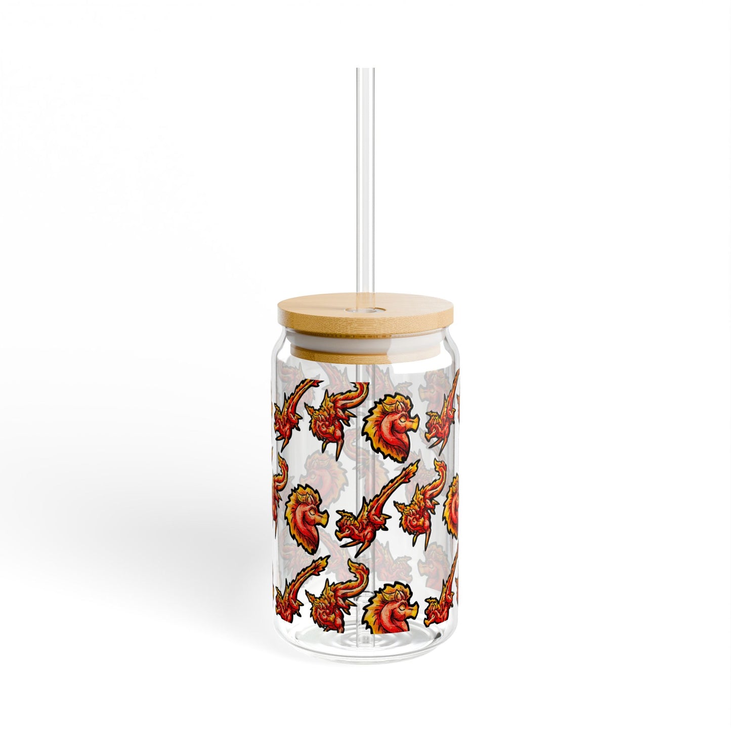Chibi Fire Dragon-Pattern- Elemental- Fantasy Dragon- Glass Tumbler 16oz