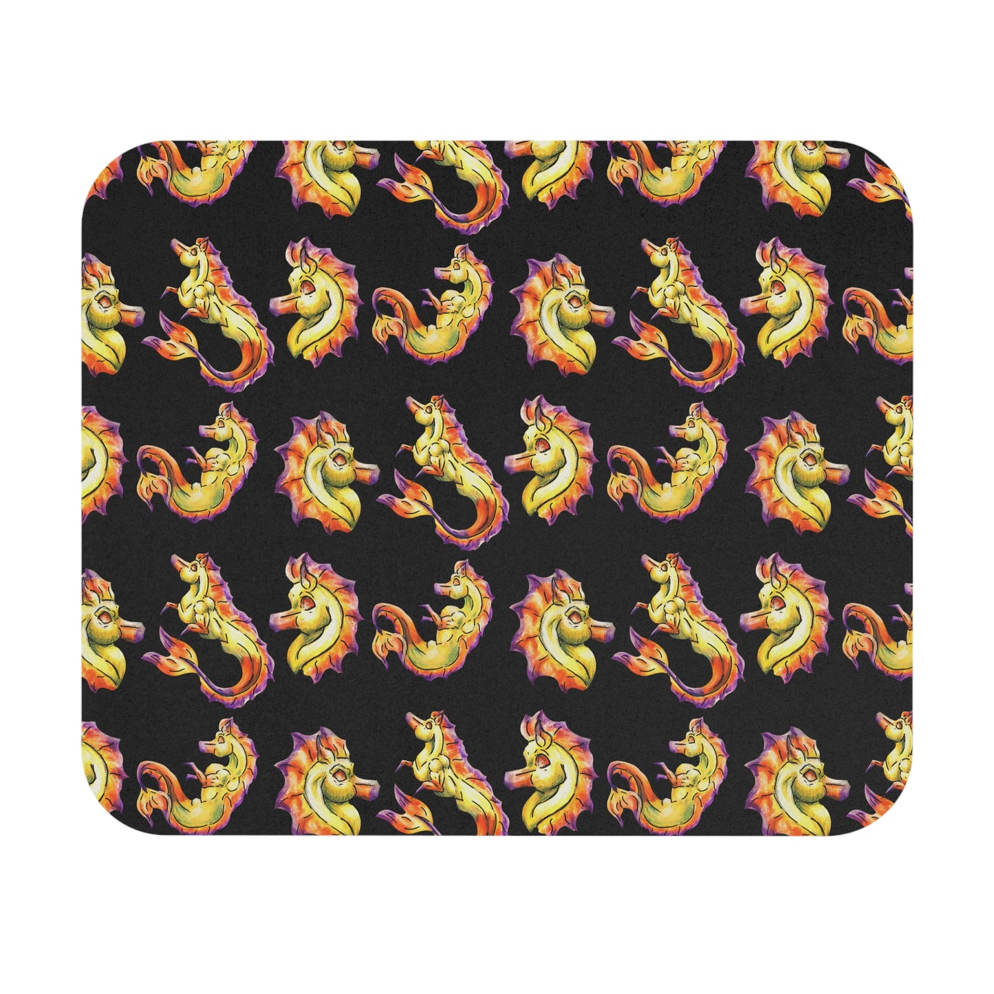 Chibi Sunrise Hippocampus – Pattern- Golden Ocean Fantasy Art – Warm Fantasy Sea Creature Art- Mouse Pad