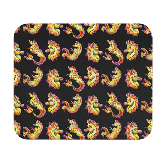 Chibi Sunrise Hippocampus – Pattern- Golden Ocean Fantasy Art – Warm Fantasy Sea Creature Art- Mouse Pad