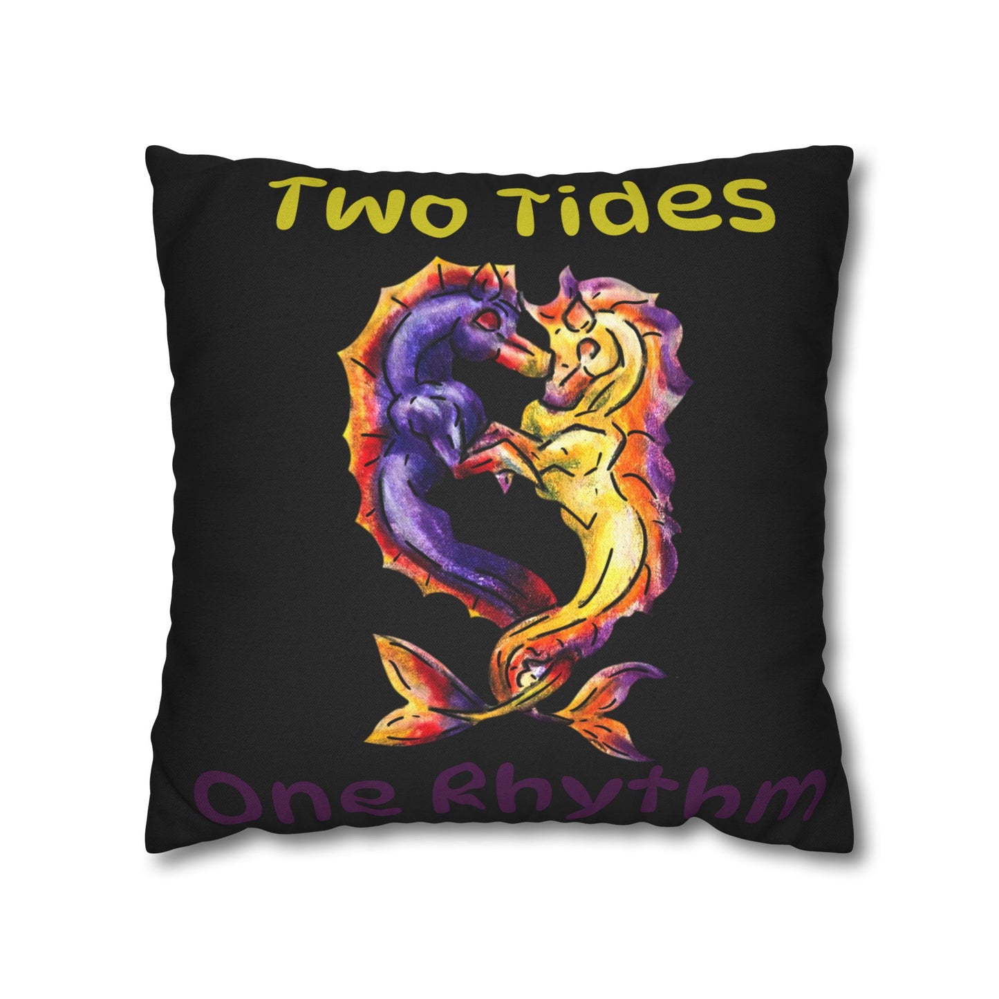 Chibi Dual Hippocampus – Dual Ocean Fantasy Art – Hippocampus Pair -Pillow Cover