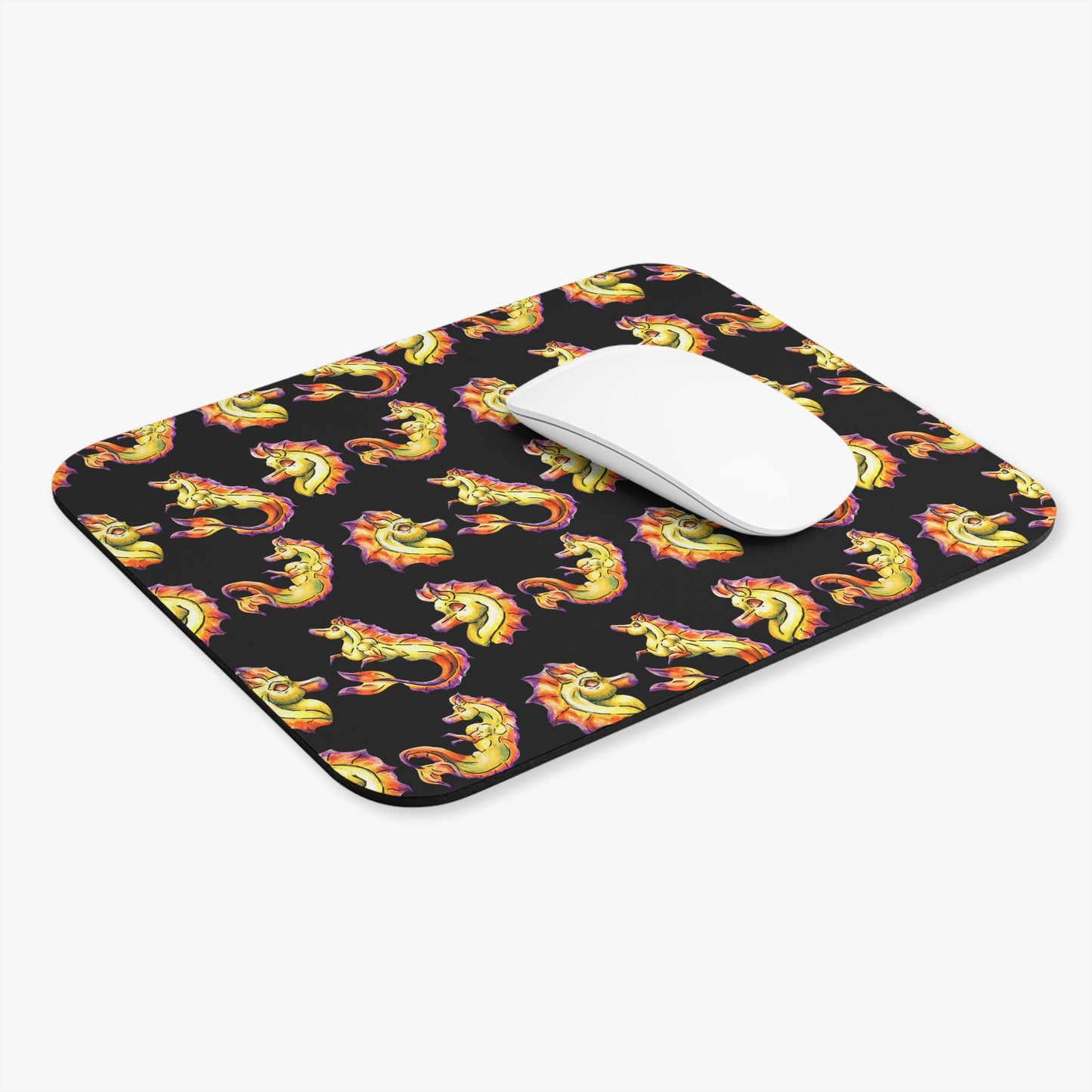 Chibi Sunrise Hippocampus – Pattern- Golden Ocean Fantasy Art – Warm Fantasy Sea Creature Art- Mouse Pad