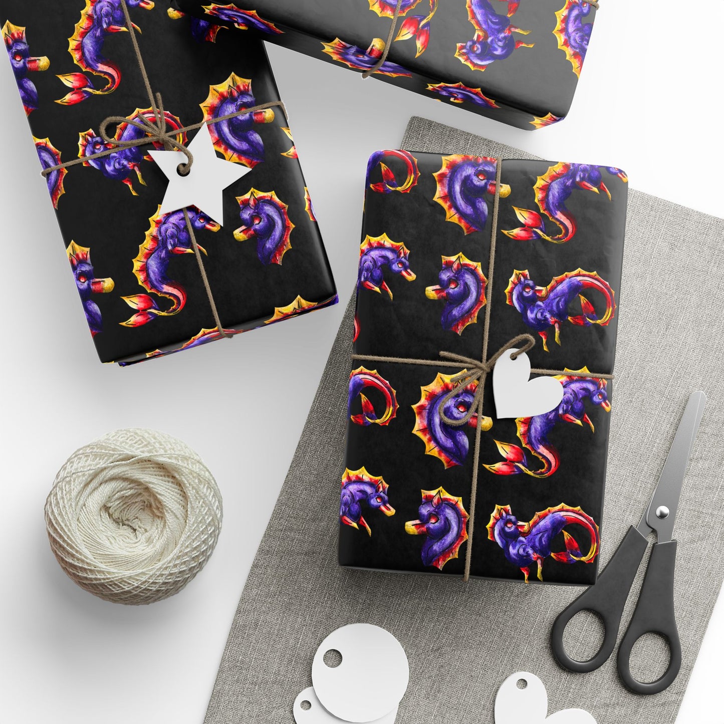 Chibi Sunset Hippocampus- Pattern- Marine Fantasy Illustration- Fantasy Ocean Art- Wrapping Paper