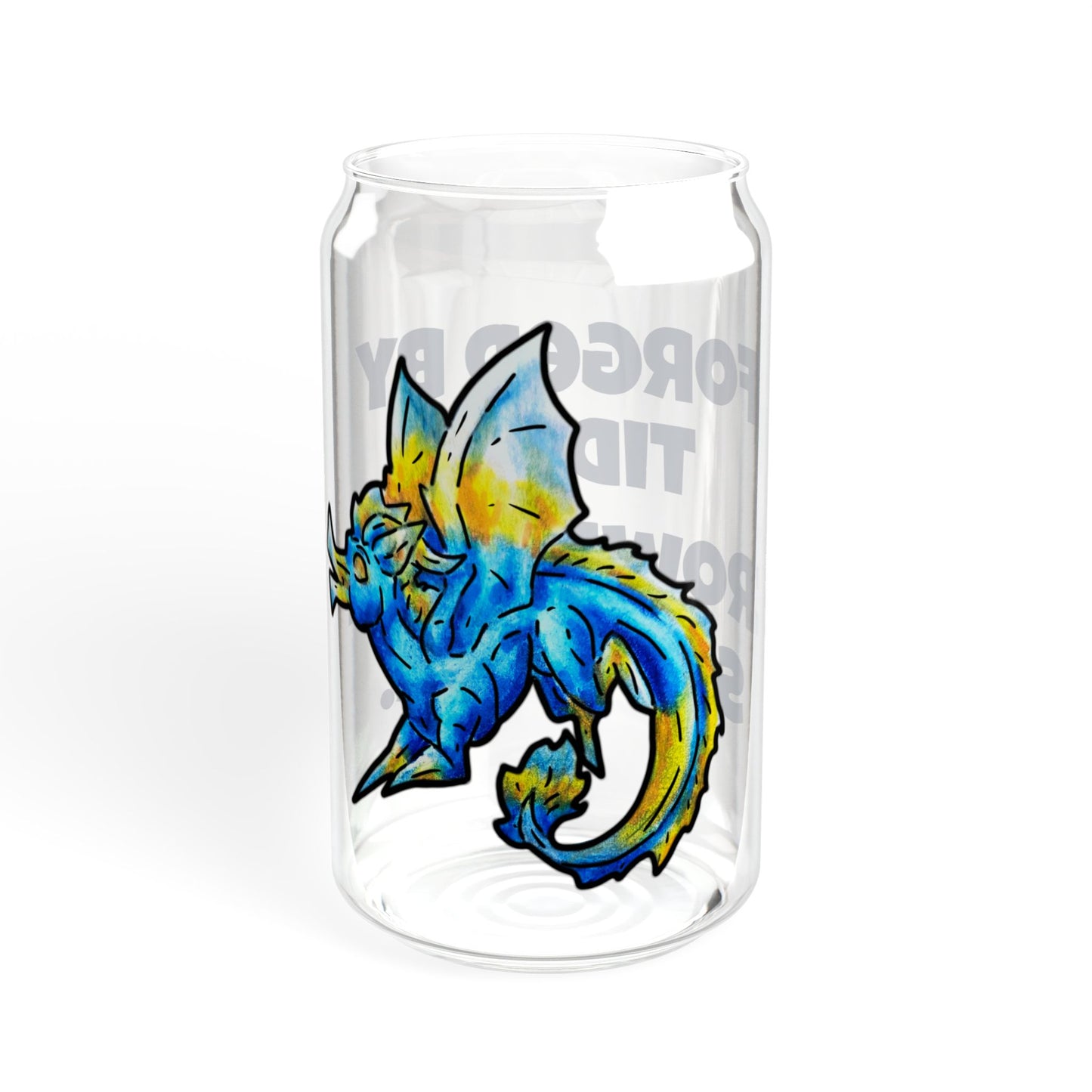 Chibi Summer Dragon- Forged & Crowned- Summer Fantasy- Sunlit Tide Dragon- Glass Tumbler 16oz