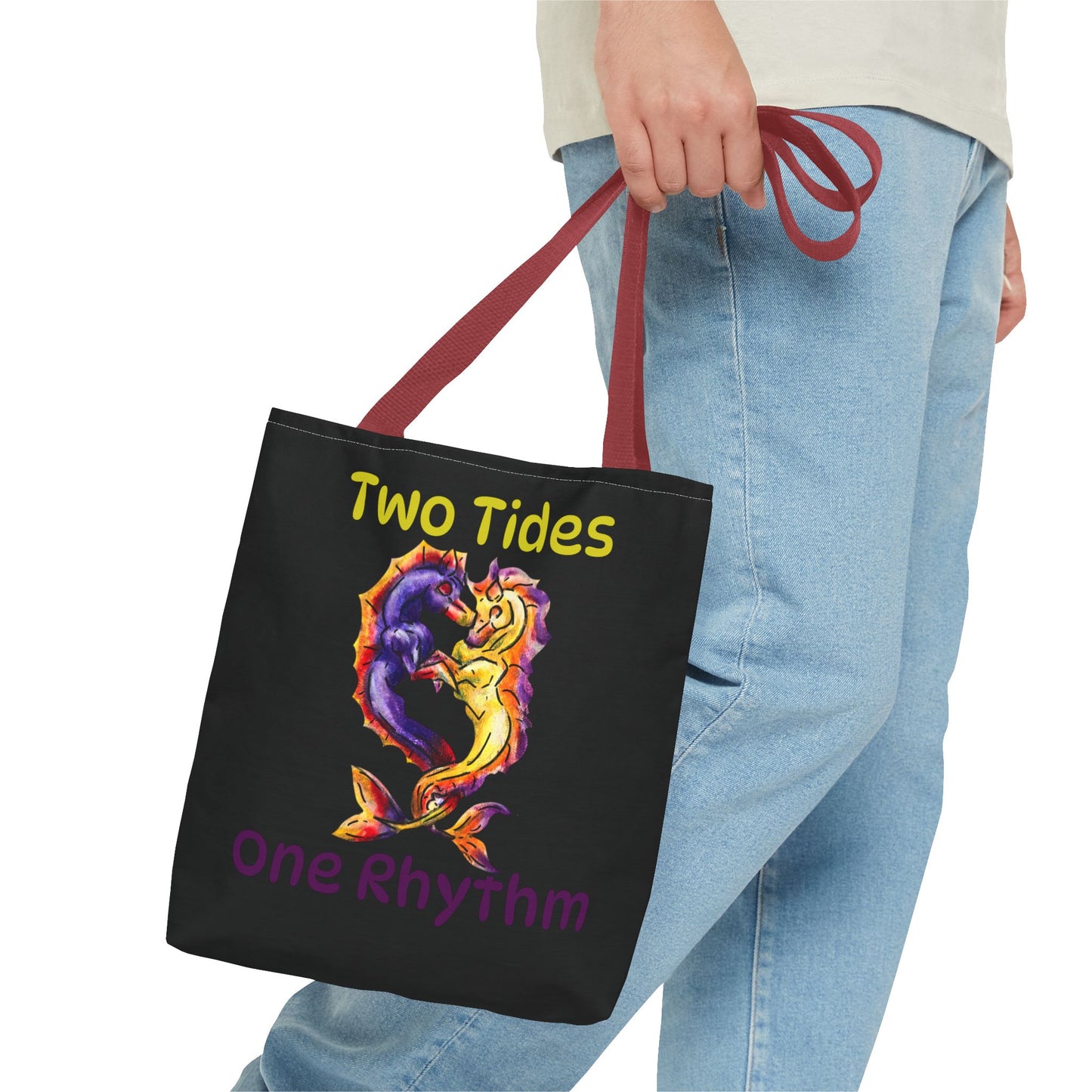 Chibi Dual Hippocampus – Dual Ocean Fantasy Art – Hippocampus Pair- Double-sided Tote Bag