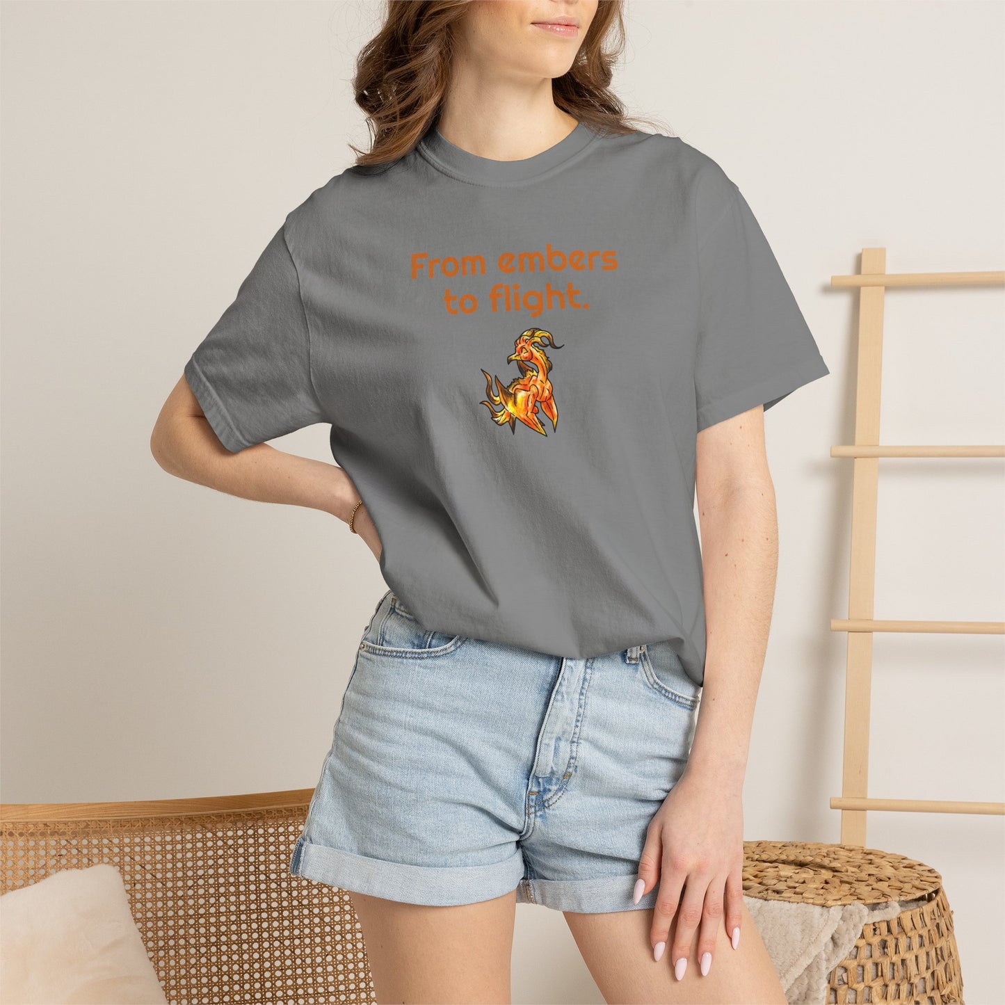 Chibi Cayene the Pheonix- Embers- Fantasy Bird Illustration- Majestic Phoenix- T-shirt