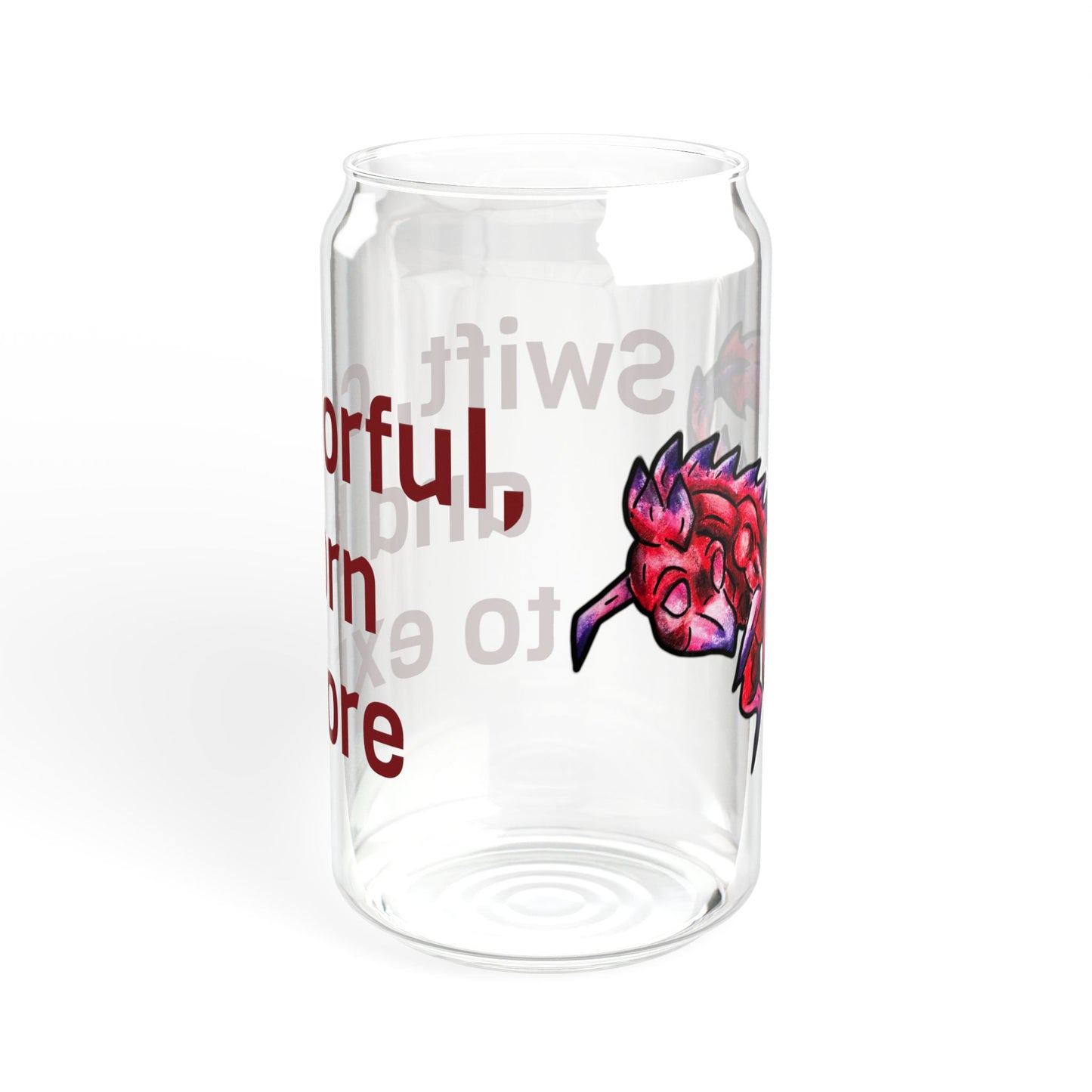 Chibi Mehr the Garudimimus- Swift & colorful- Feathered Dino- Prehistoric Dinosaur- Glass Tumbler 16oz