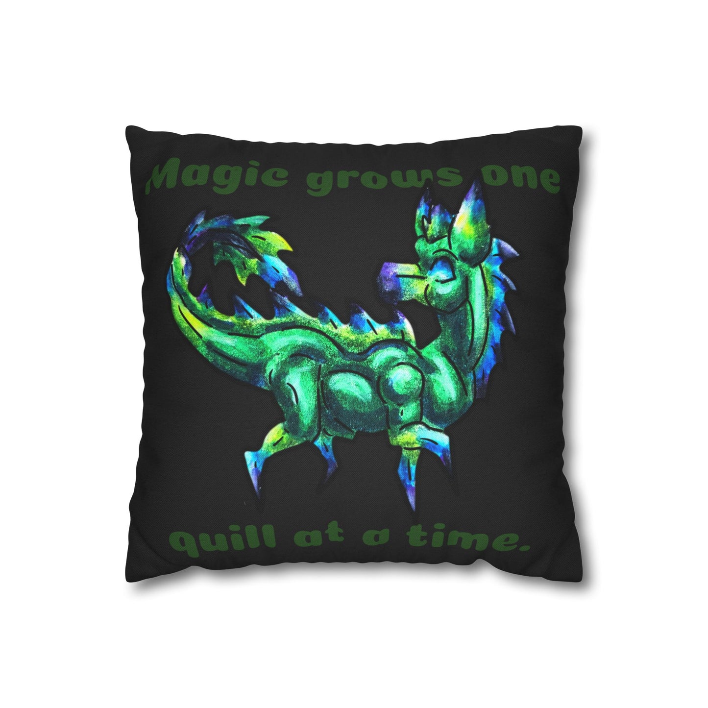 Chibi Arlathia the Hedgehog- Green Creature Drawing - Cute Animal Illustration- Double-Sided Pillow Case