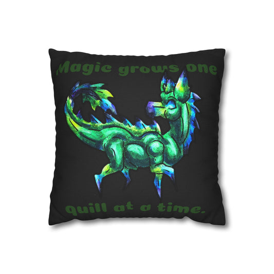 Chibi Arlathia the Hedgehog- Green Creature Drawing - Cute Animal Illustration- Double-Sided Pillow Case