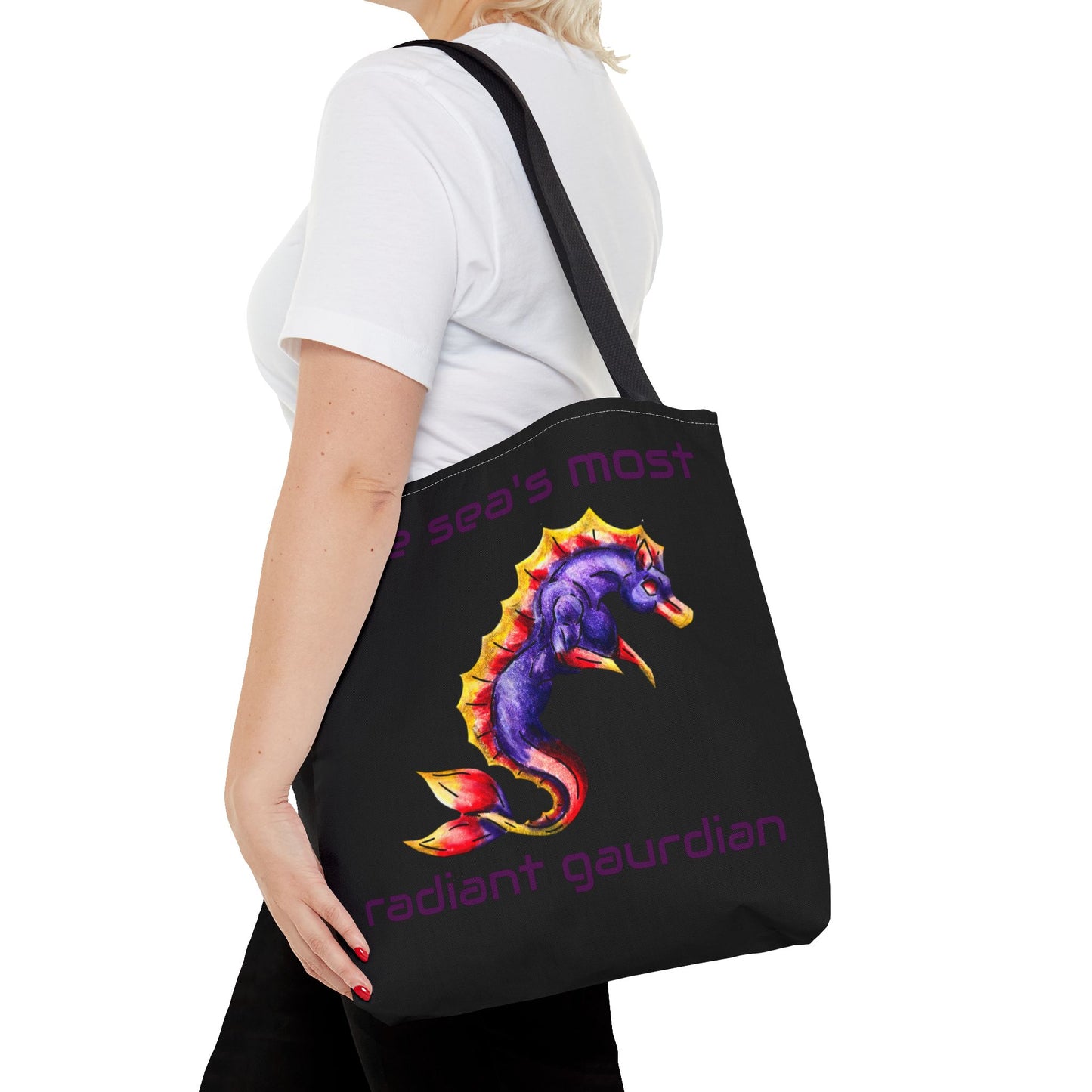 Chibi Sunset Hippocampus- Vibrant Ocean Fantasy Art- Marine Fantasy Illustration- Fantasy Ocean Art- Double-sided Tote Bag