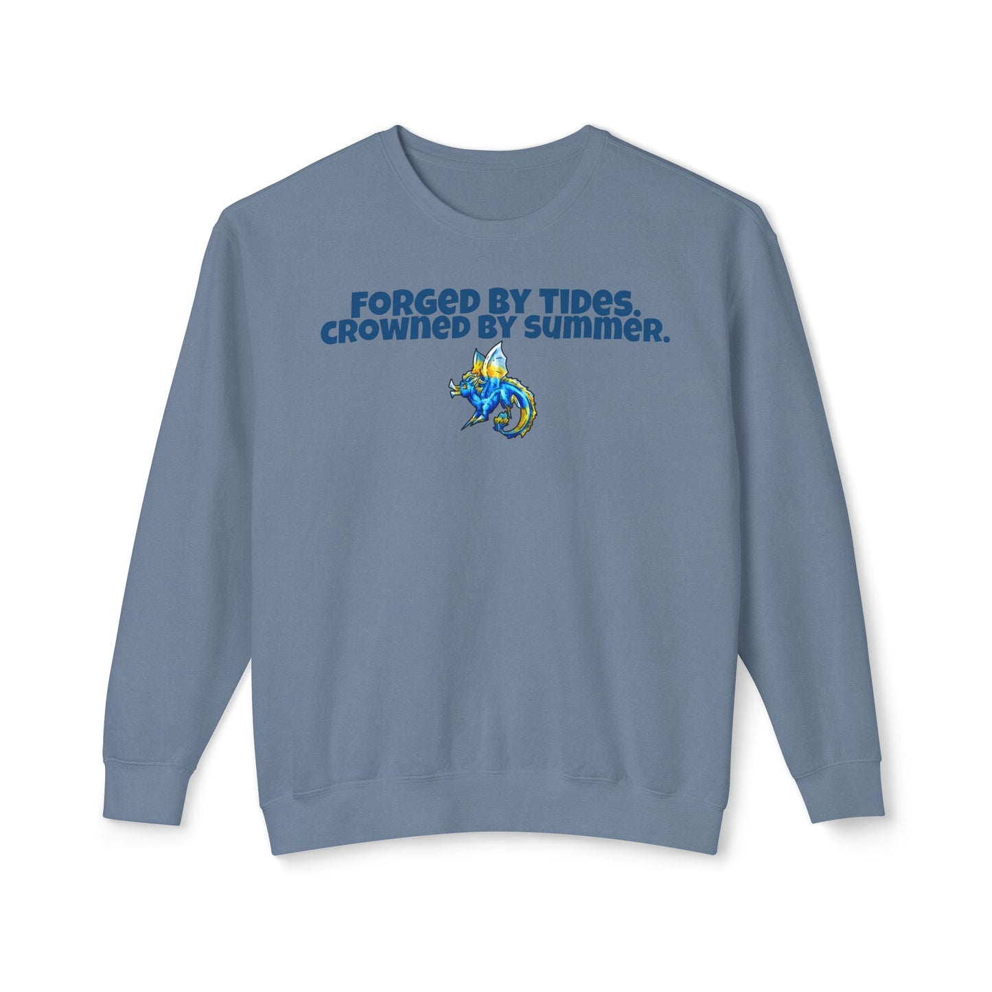 Chibi Summer Dragon- Forged & Crowned- Summer Fantasy- Sunlit Tide Dragon- Crewneck