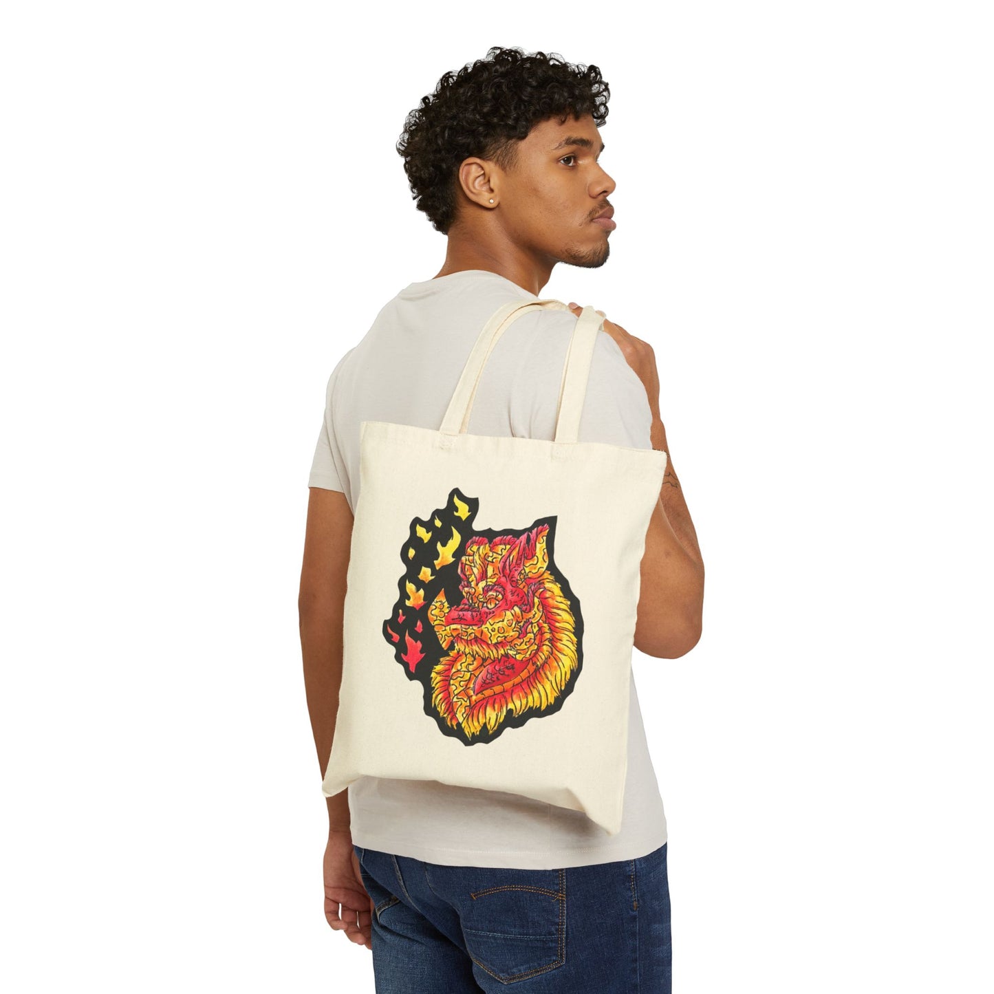 Fire Dragon Heads Cotton Canvas Tote Bag