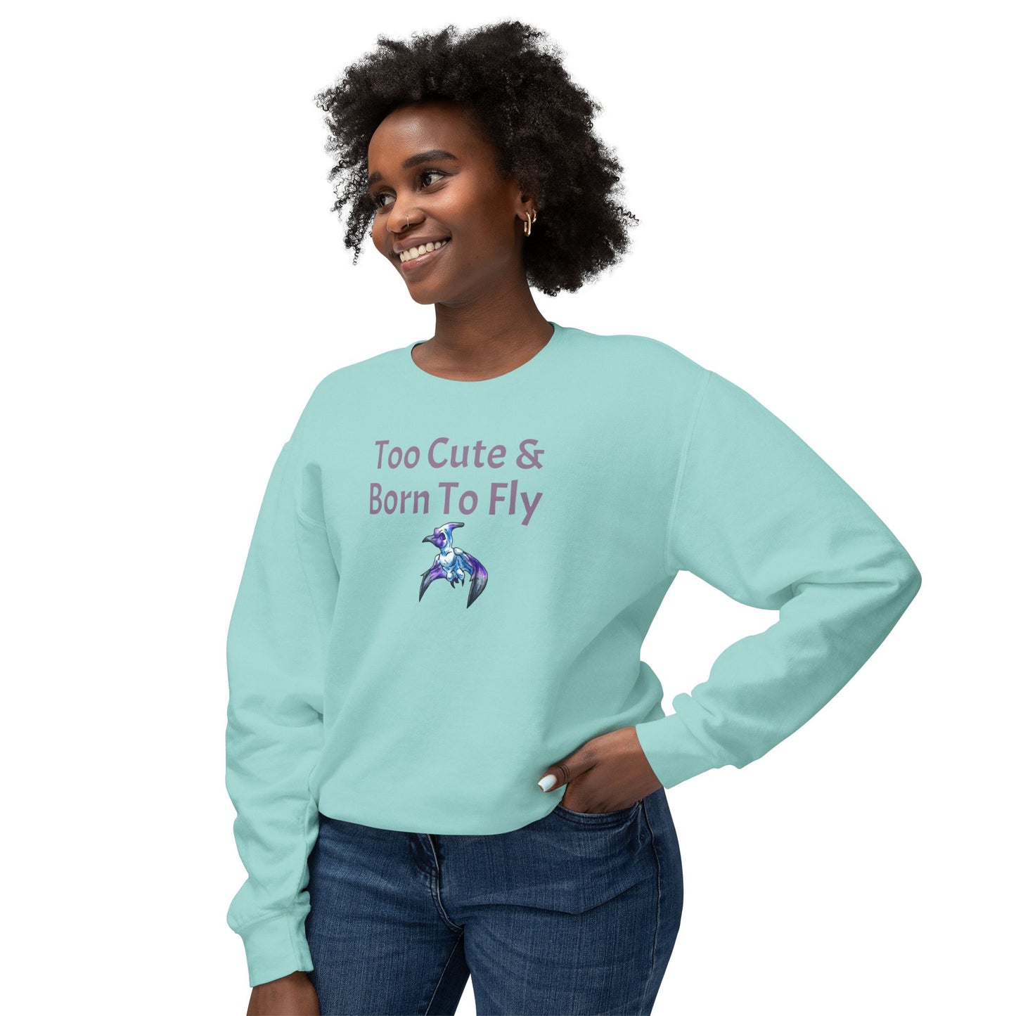 Siln - Too Cute – Pterodactyl Art - Flying Dinosaur Illustration - Dino Lover gift - Unisex Crewneck