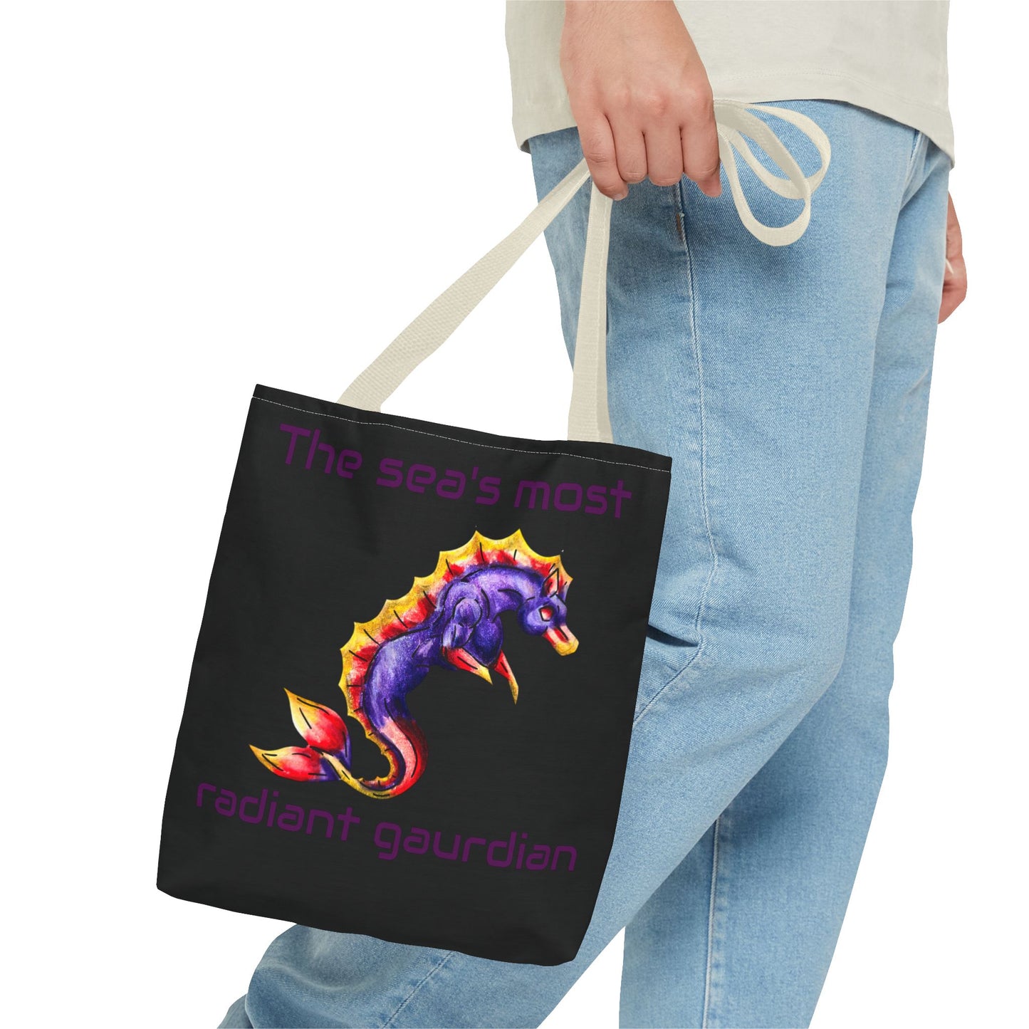 Chibi Sunset Hippocampus- Vibrant Ocean Fantasy Art- Marine Fantasy Illustration- Fantasy Ocean Art- Double-sided Tote Bag