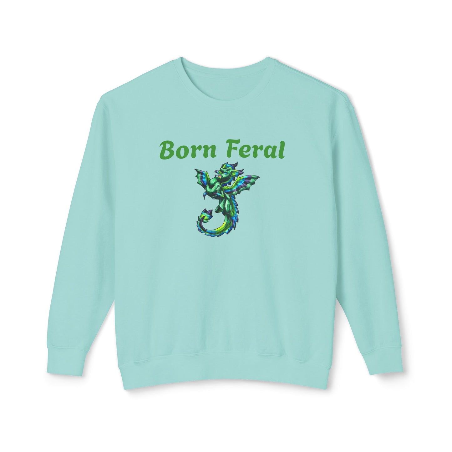 Arlith- Emerald Chibi Dragon – Aggressive Green Fantasy Chibi Dragon– Born Feral Crewneck – Mythical Creature– Dragon Lover Gift Unisex Crewneck