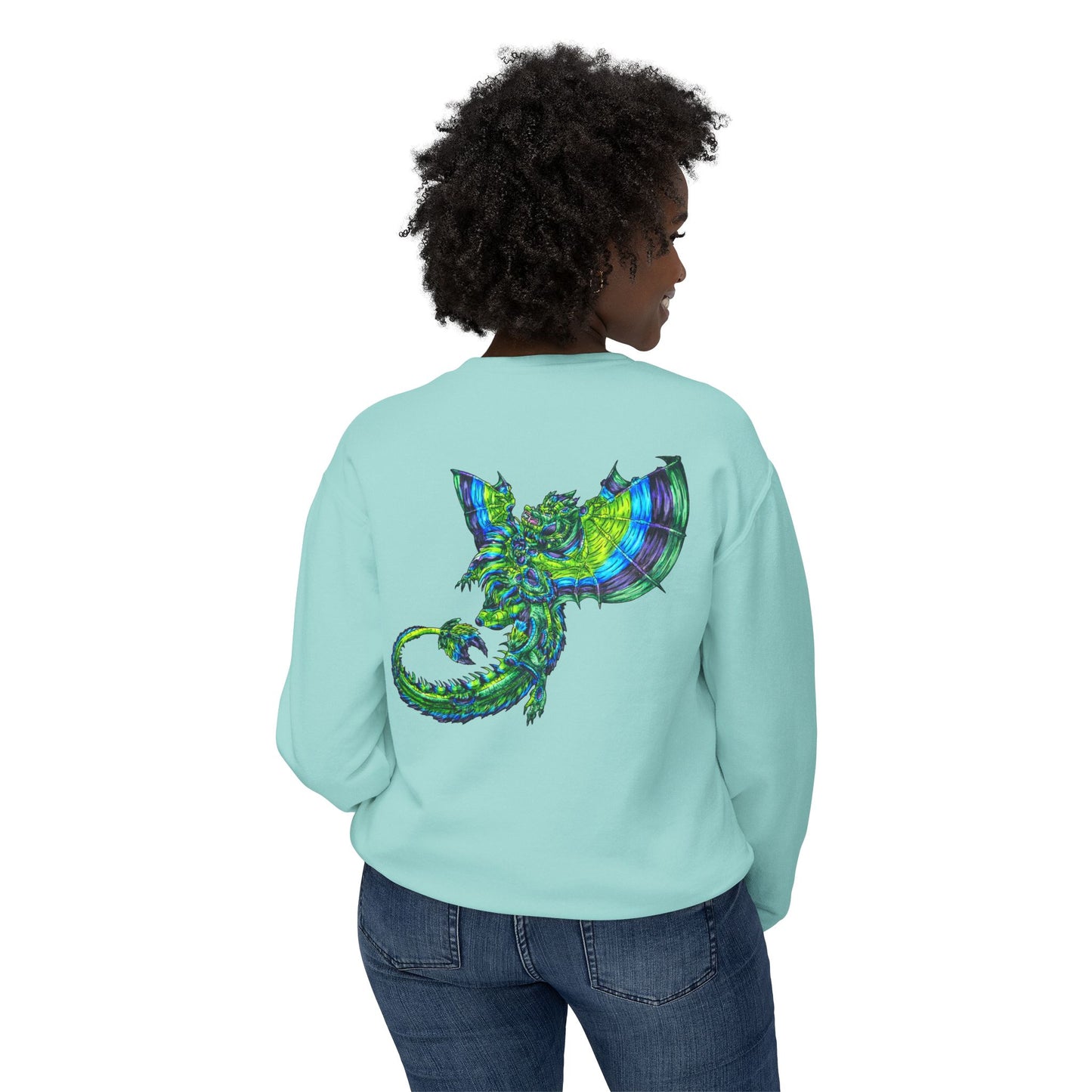 Arlith- Emerald Dragon – Aggressive Green Fantasy Dragon Art – Warning: Grumpy & Aggressive Crewneck – Mythical Creature– Dragon Lover Gift Unisex Crewneck