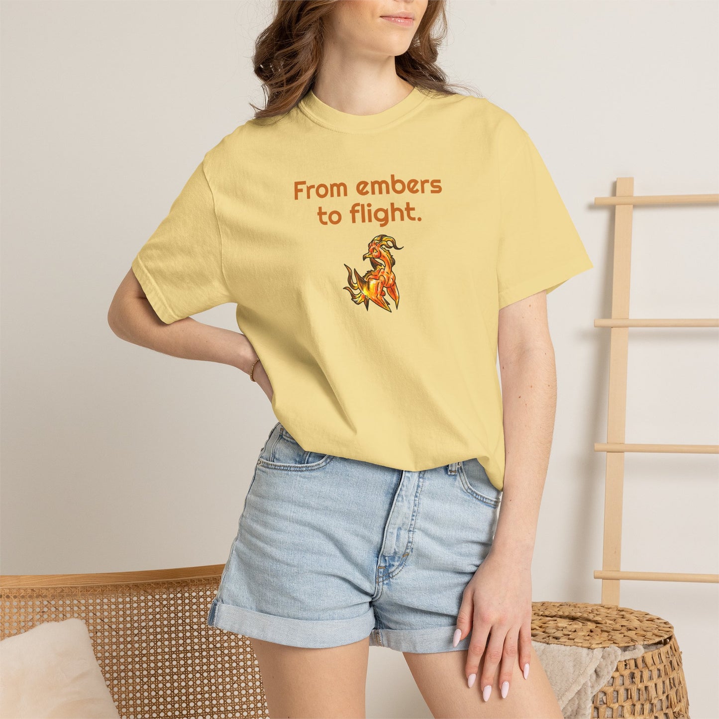 Chibi Cayene the Pheonix- Embers- Fantasy Bird Illustration- Majestic Phoenix- T-shirt