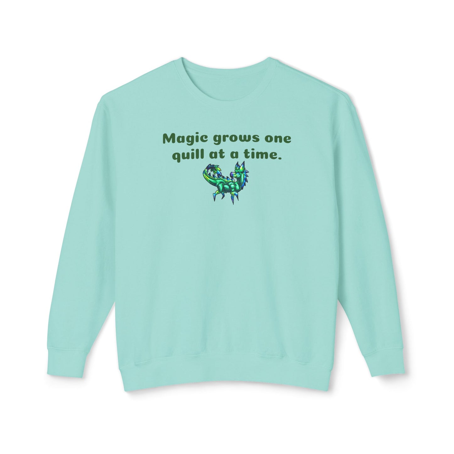 Chibi Arlathia the Hedgehog- Magic Quills- Green Creature Drawing - Cute Animal Illustration- Crewneck