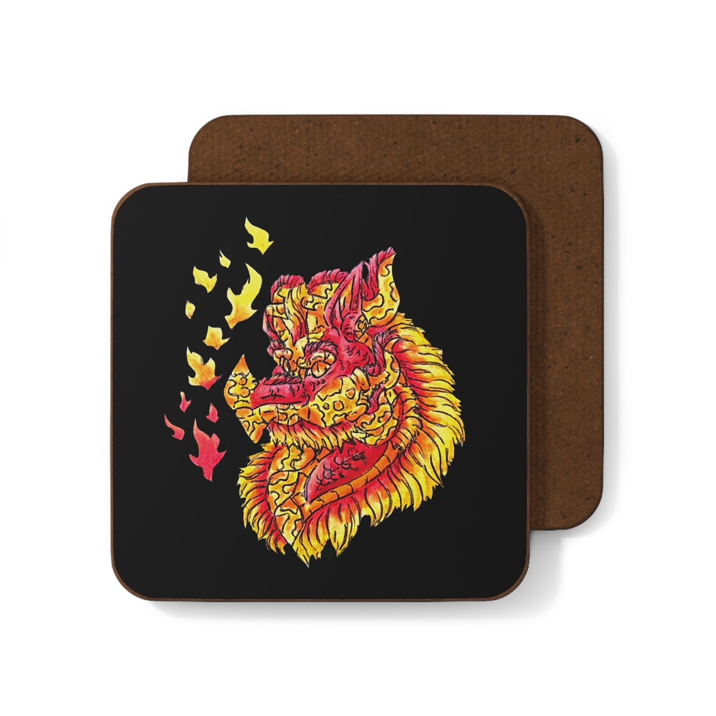 Fire Dragon Head Hardboard Back Coaster