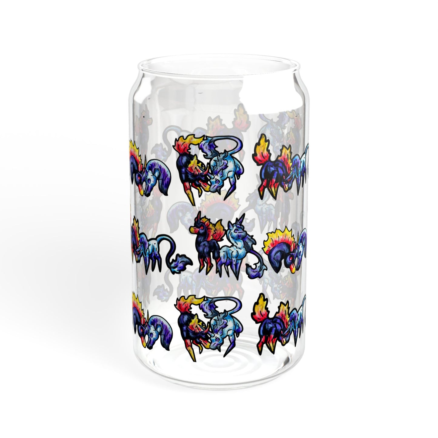 Chibi Dream and Nightmare Unicorn- Pattern- Celestial Nightmare- Duality– Light and Dark Fantasy- Glass Tumbler 16oz