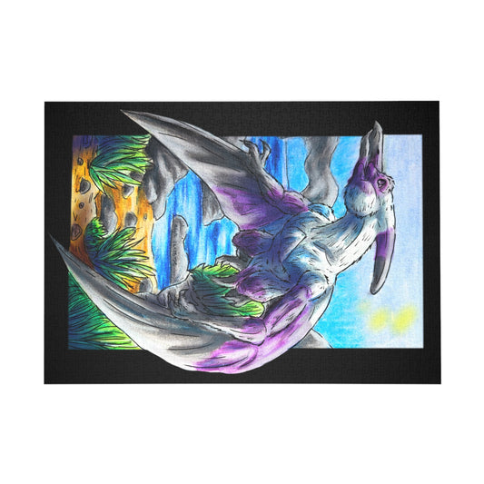 Siln - Coastal Sky Guardian – Pterodactyl Art Print - Flying Dinosaur Illustration - Dino Lover Gift- Puzzle