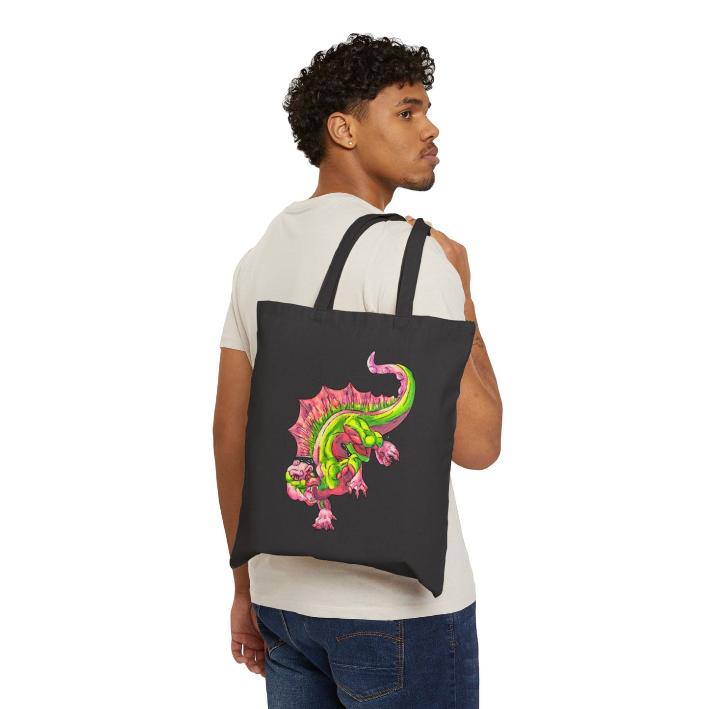 Cutesy Dimetrodon Jump/Roll Cotton Canvas Tote Bag