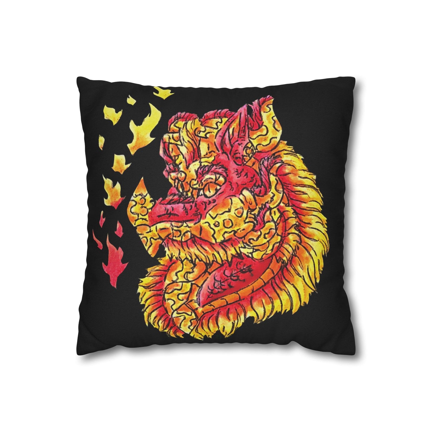 Fire Dragon Head Spun Polyester Square Pillowcase