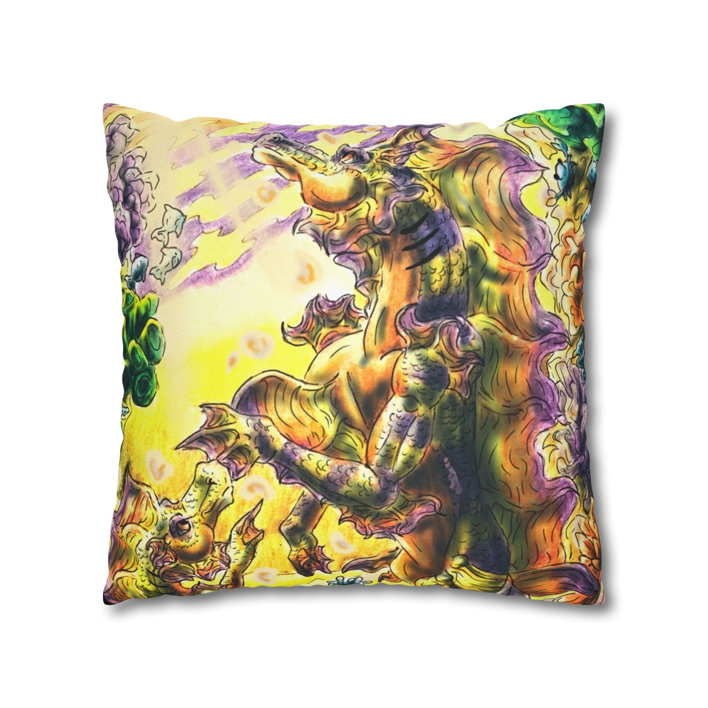 Sunrise Hippocampus – Golden Ocean Fantasy Art – Warm Fantasy Sea Creature Art- Pillow Cover